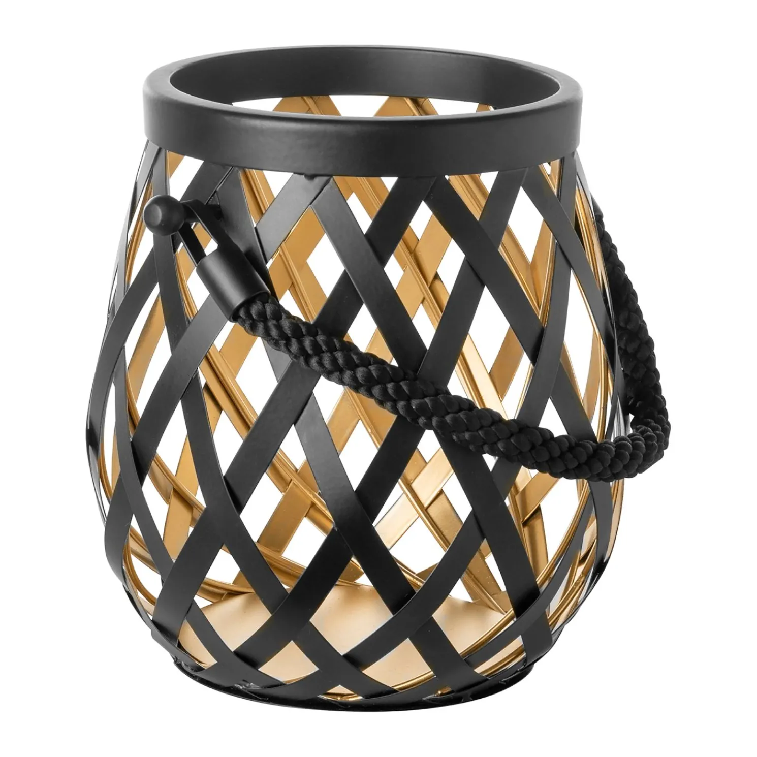 Fink Otis Korbgeflecht Laterne schwarz Ø 22 cm, Höhe 24 cm ohne Glaszylinder