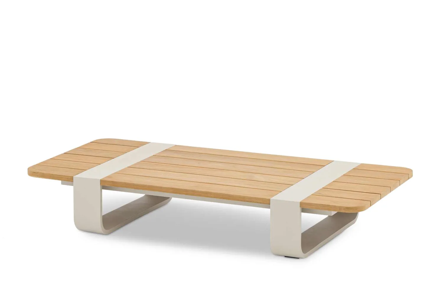 4-M Design Dox flacher Lounge Tisch mit Teak Oberfläche
