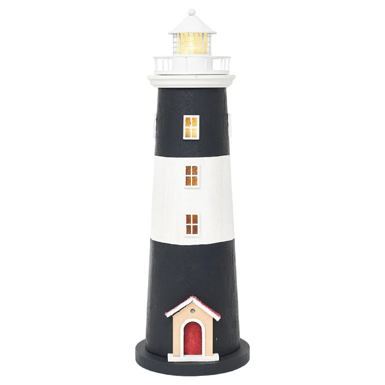 Batela Metallleuchtturm mit LED- Licht 45 cm, dunkelblau-weiß