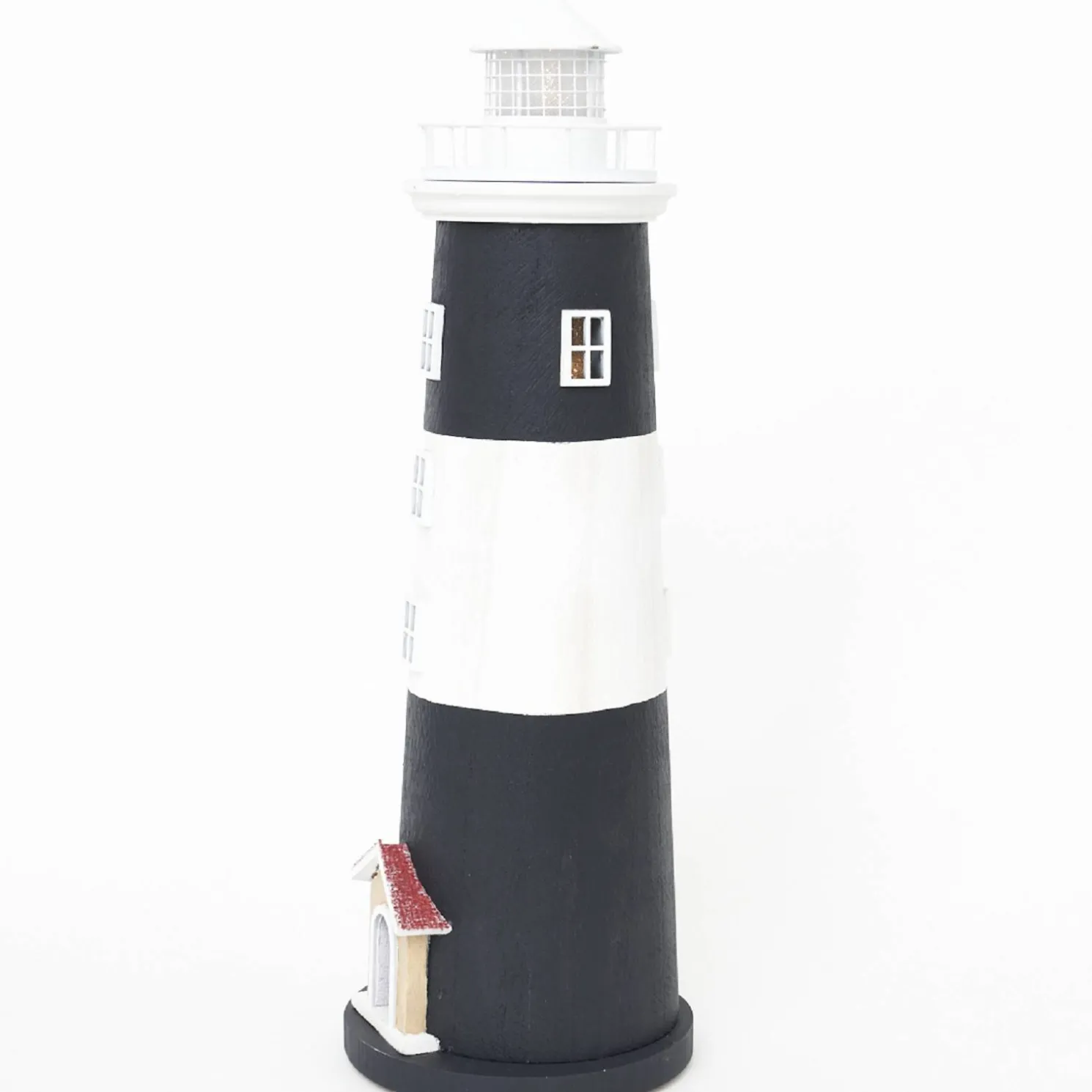Batela Metallleuchtturm mit LED- Licht 45 cm, dunkelblau-weiß