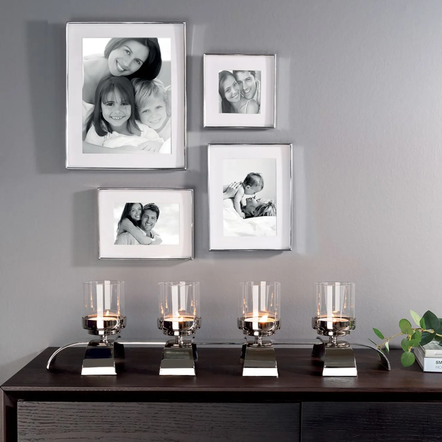 Fink Aaron vernickelter Teelichtleuchter inkl. 4 Glaszylinder