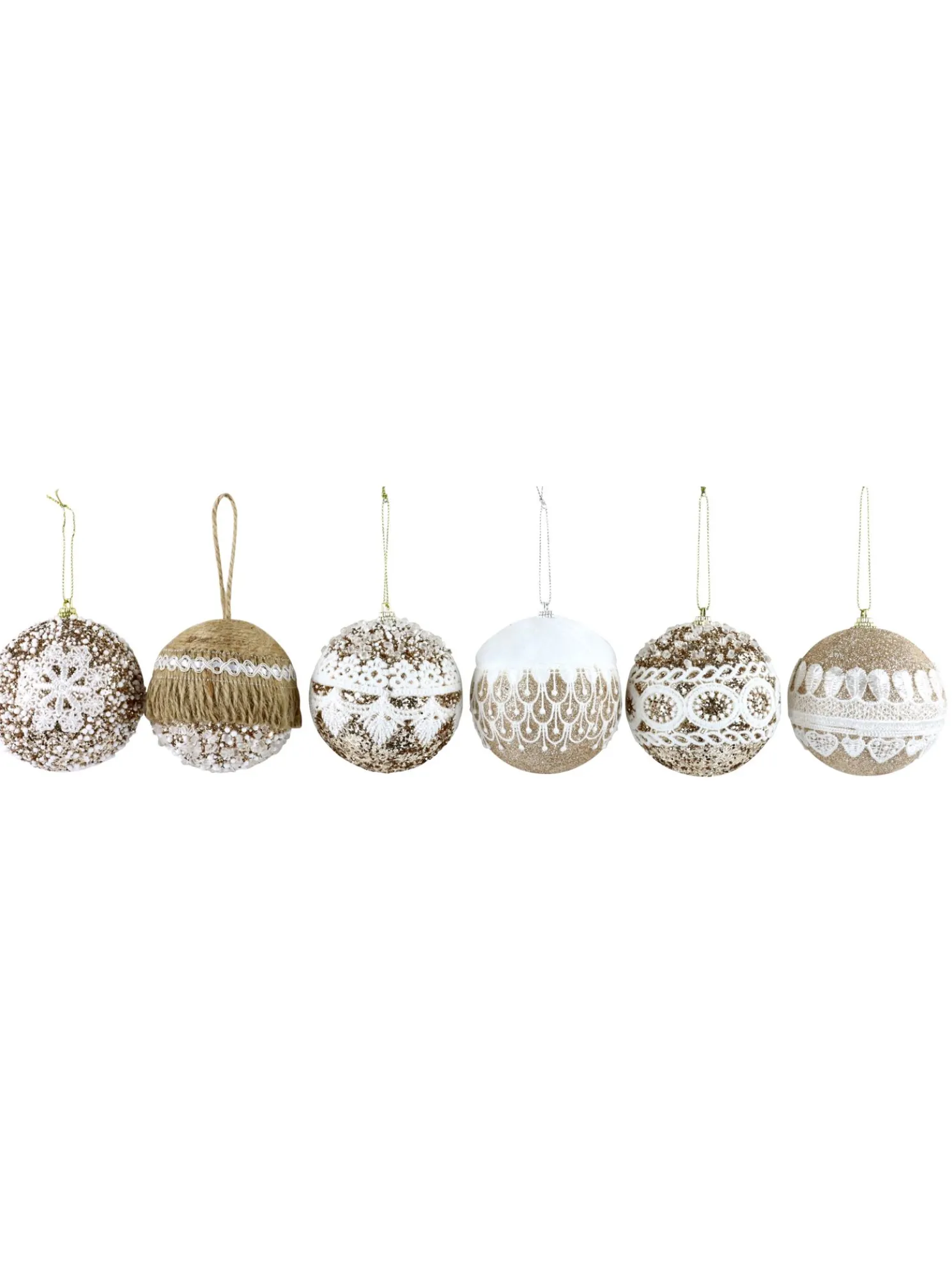 Hoff Weihnachtskugeln "Lace" 6er Set gold/weiß 8Ø cm