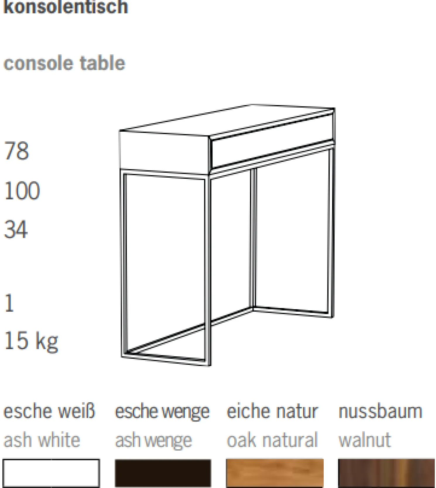 Jan Kurtz Konsolentisch Dina mit Schublade Weiß/Esche Weiß
