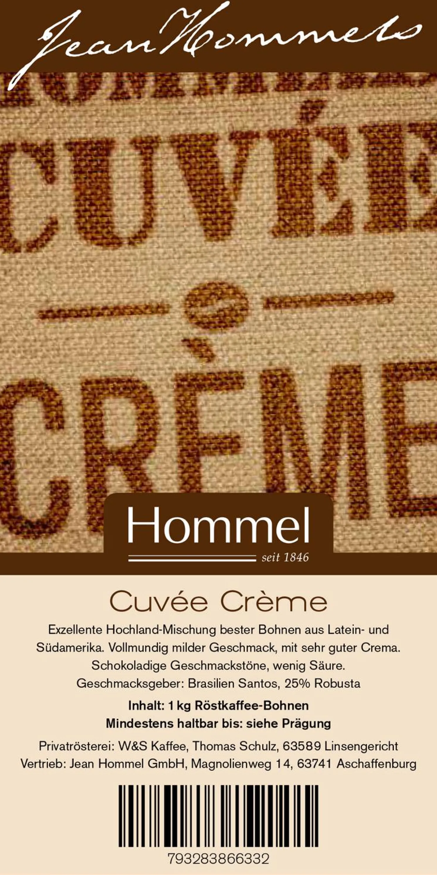 Jean Hommel Kaffee Cuvee Creme 1000g