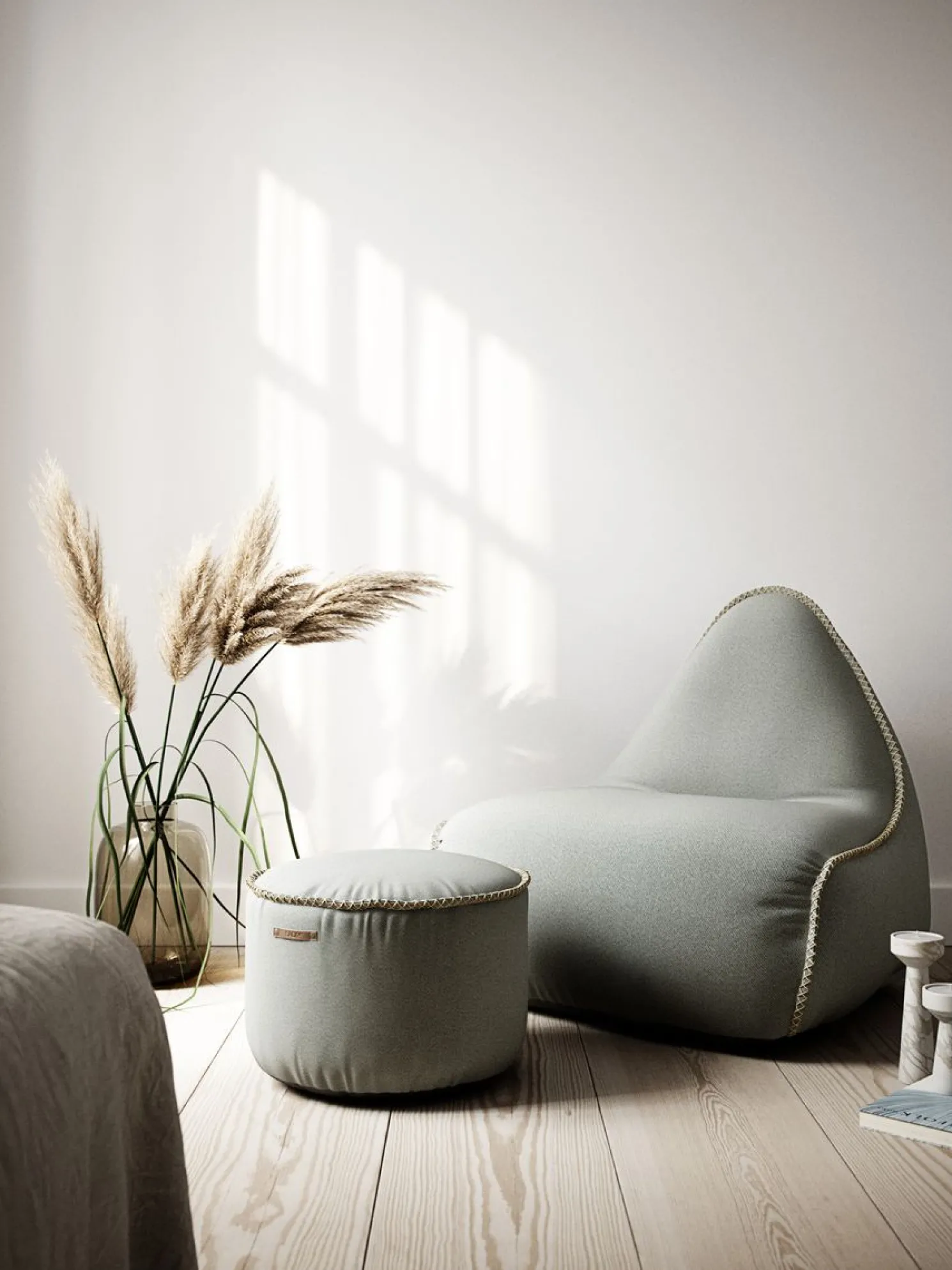 SACKit RETROit Cura Lounge Sitzsack mit Hocker – Nachhaltiges Sparset grau