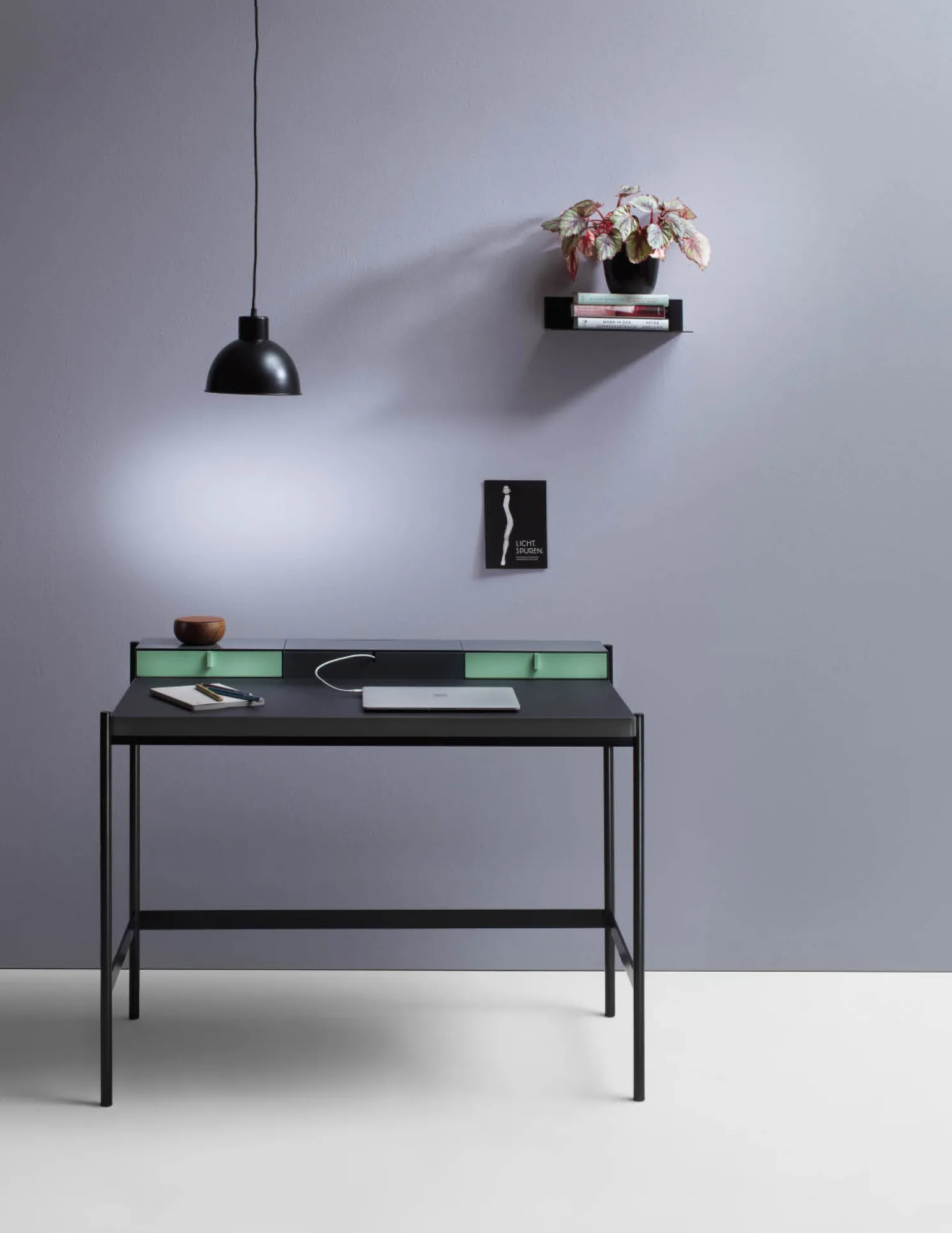 Müller Möbelfabrikation PS 20 Sekretär/Schminktisch Beigegrau (RAL 7006) Linoleum Schwarz