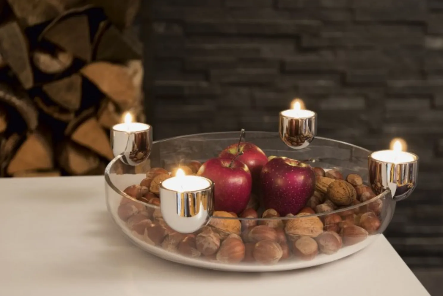 Philippi Arena beleuchtete Schale mit vier Teelichthaltern