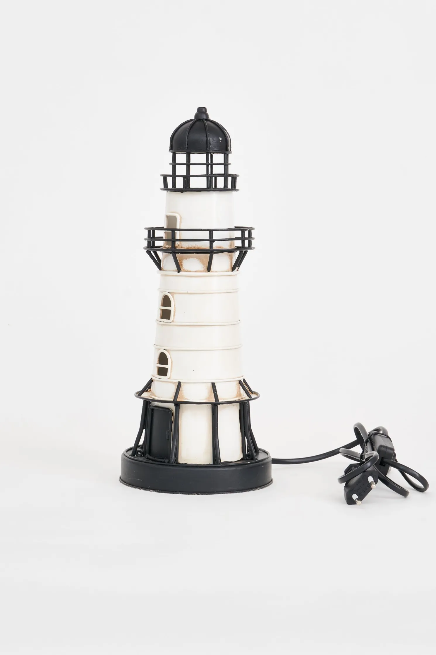 Batela Leuchtturm LED Metall schwarz-weiß, Höhe 32 cm