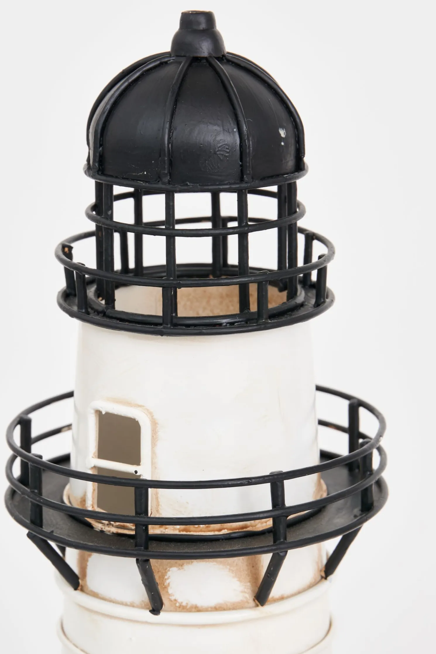 Batela Leuchtturm LED Metall schwarz-weiß, Höhe 32 cm