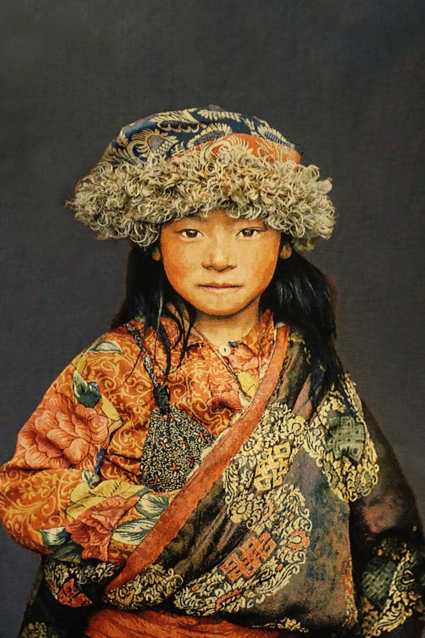 + Gobelinbild Tibetanisches Kind, blau 95x140 cm ungerahmt