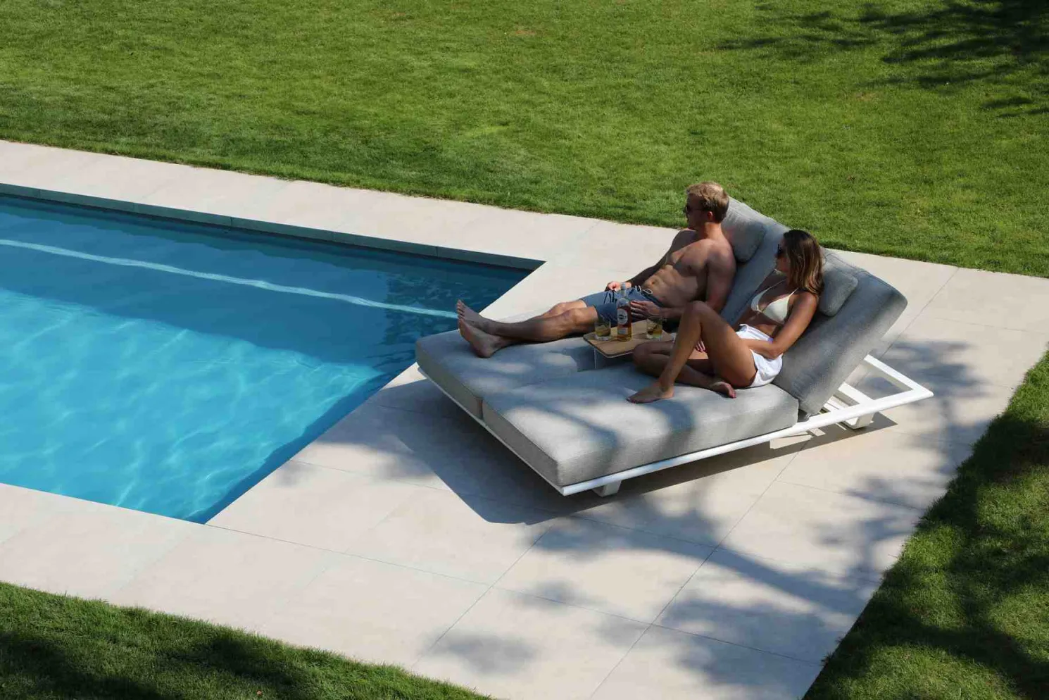 4-M Design Teak Einklemm-Tisch für Twins Sonnenliege Mokka