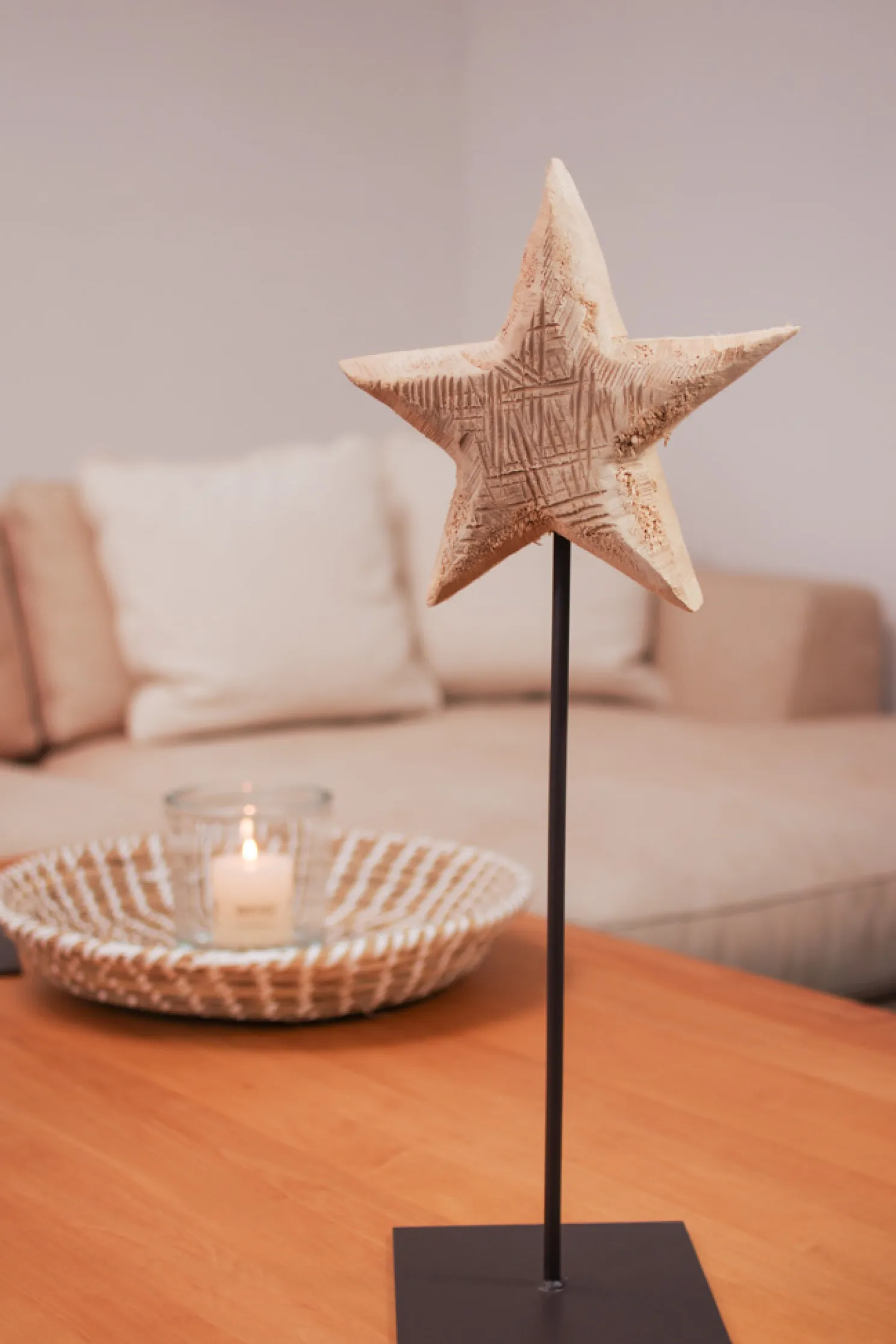 WMG Holzstern auf Eisenständer Natur 50 cm