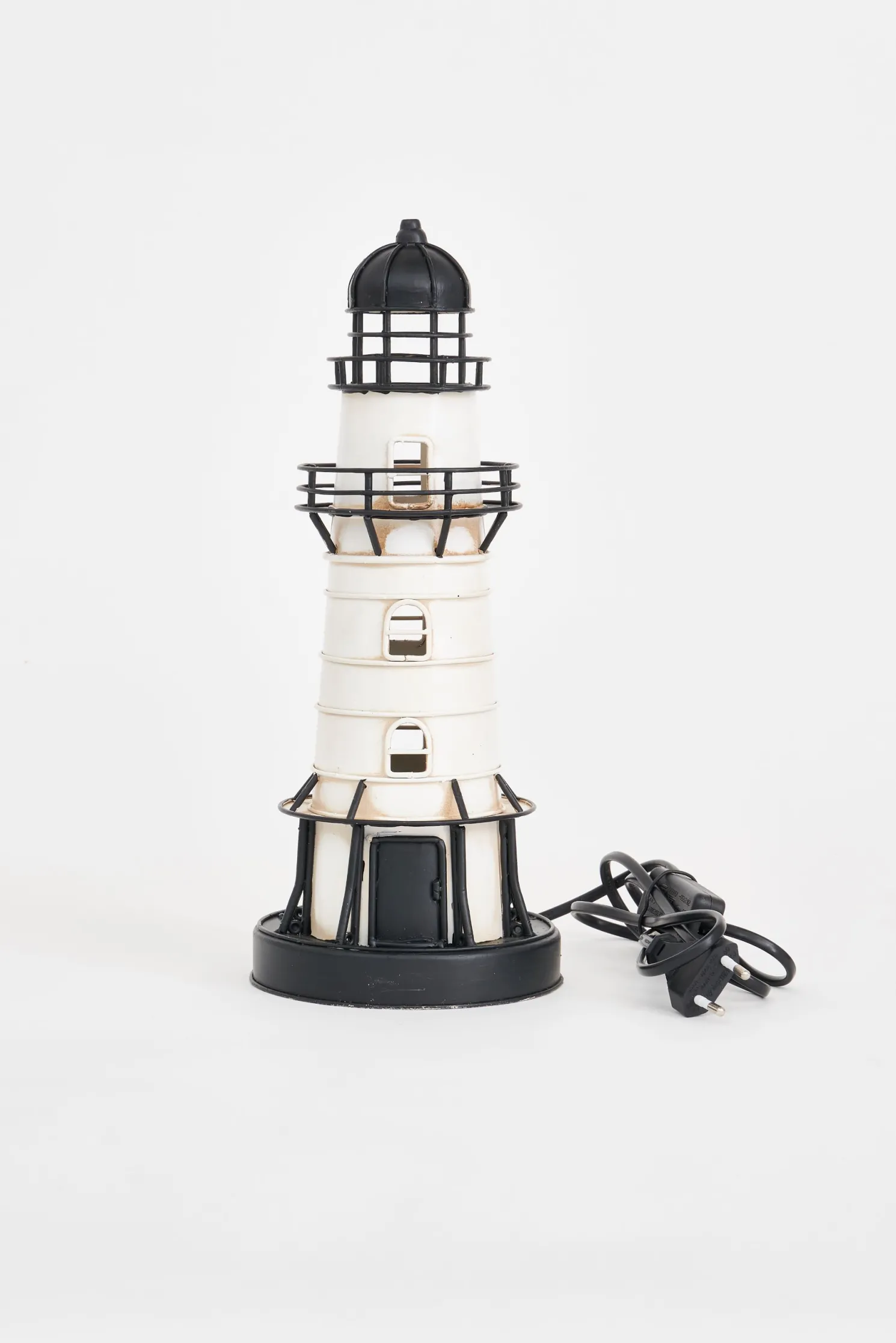 Batela Leuchtturm LED Metall schwarz-weiß, Höhe 32 cm