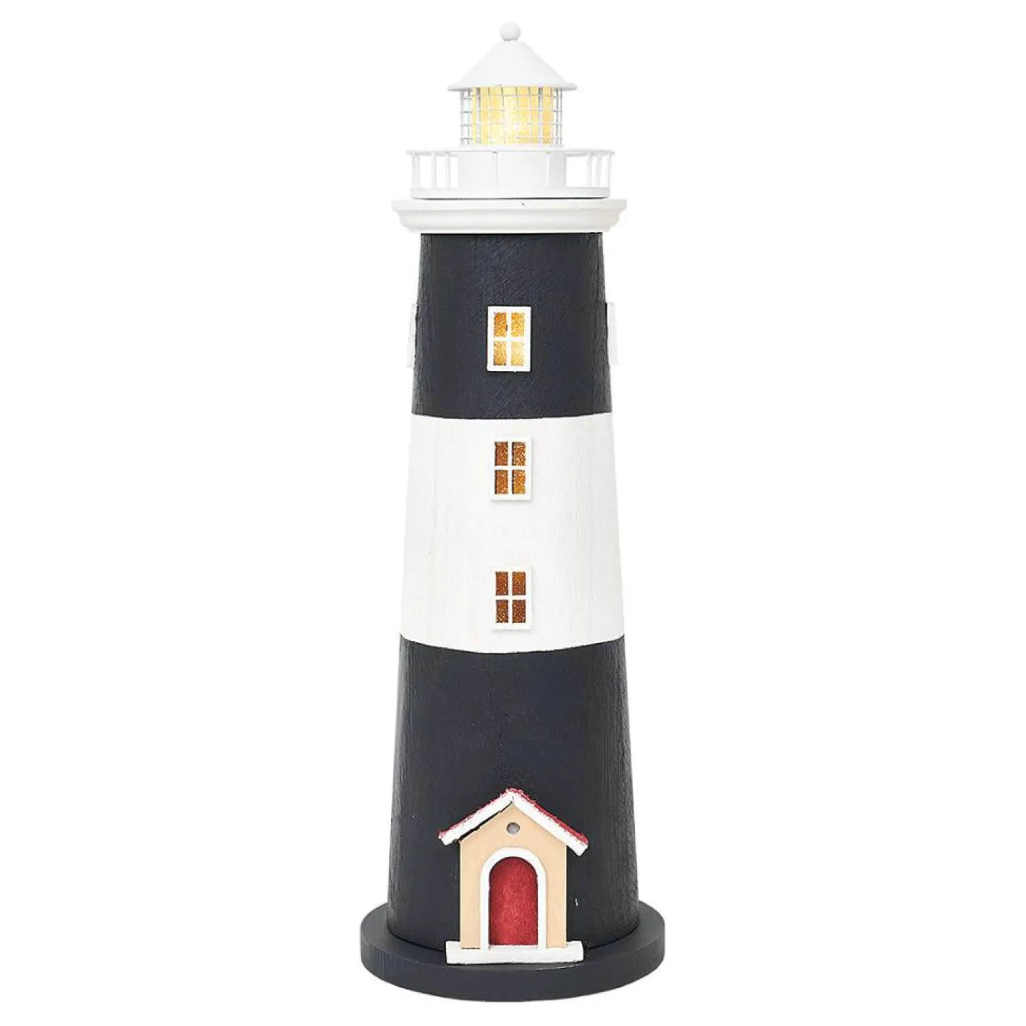 Batela Leuchtturm LED Metal schwarz-weiß, Höhe 45,5 cm