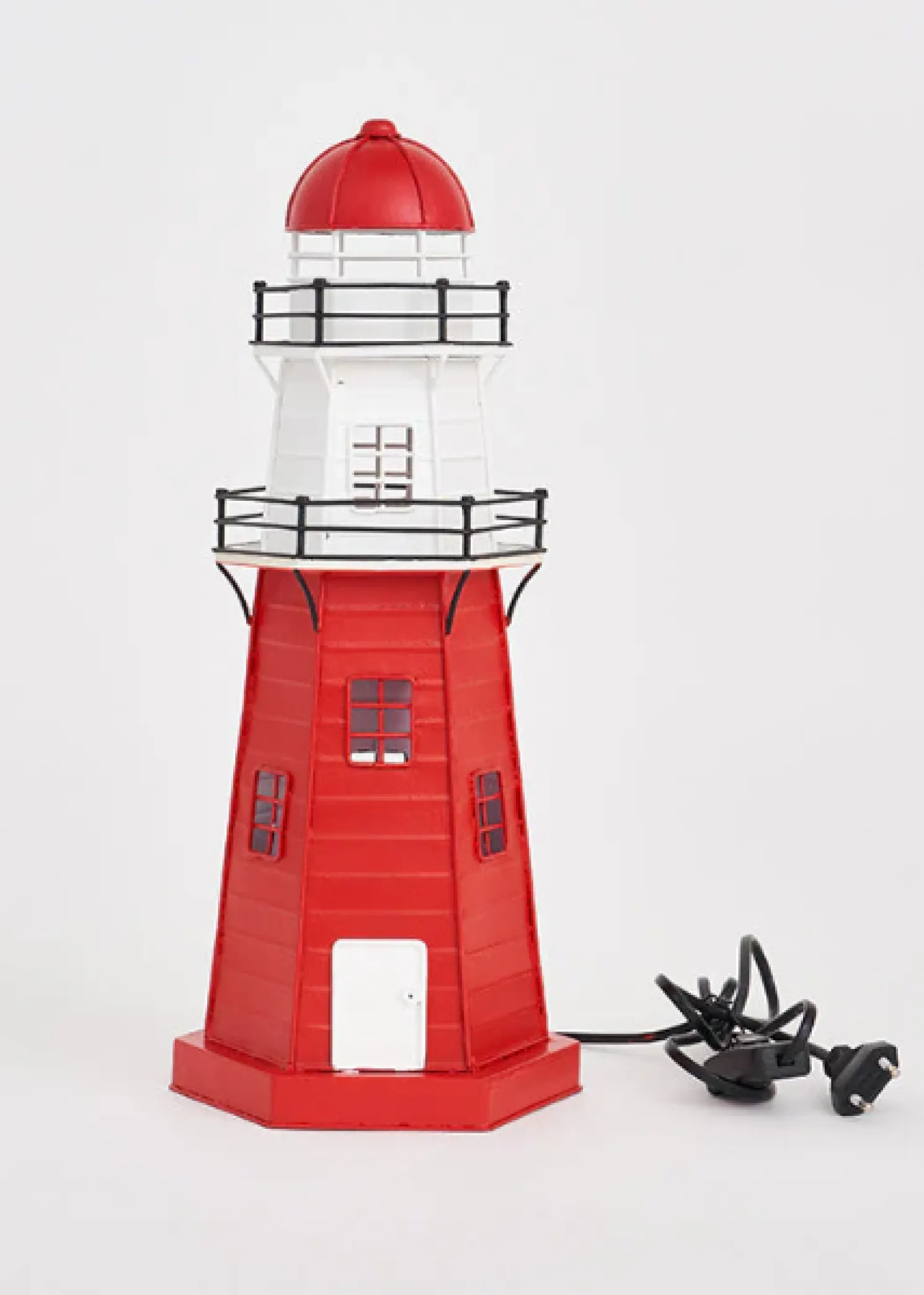 Batela Leuchtturm LED Metall rot-weiß, Höhe 41 cm