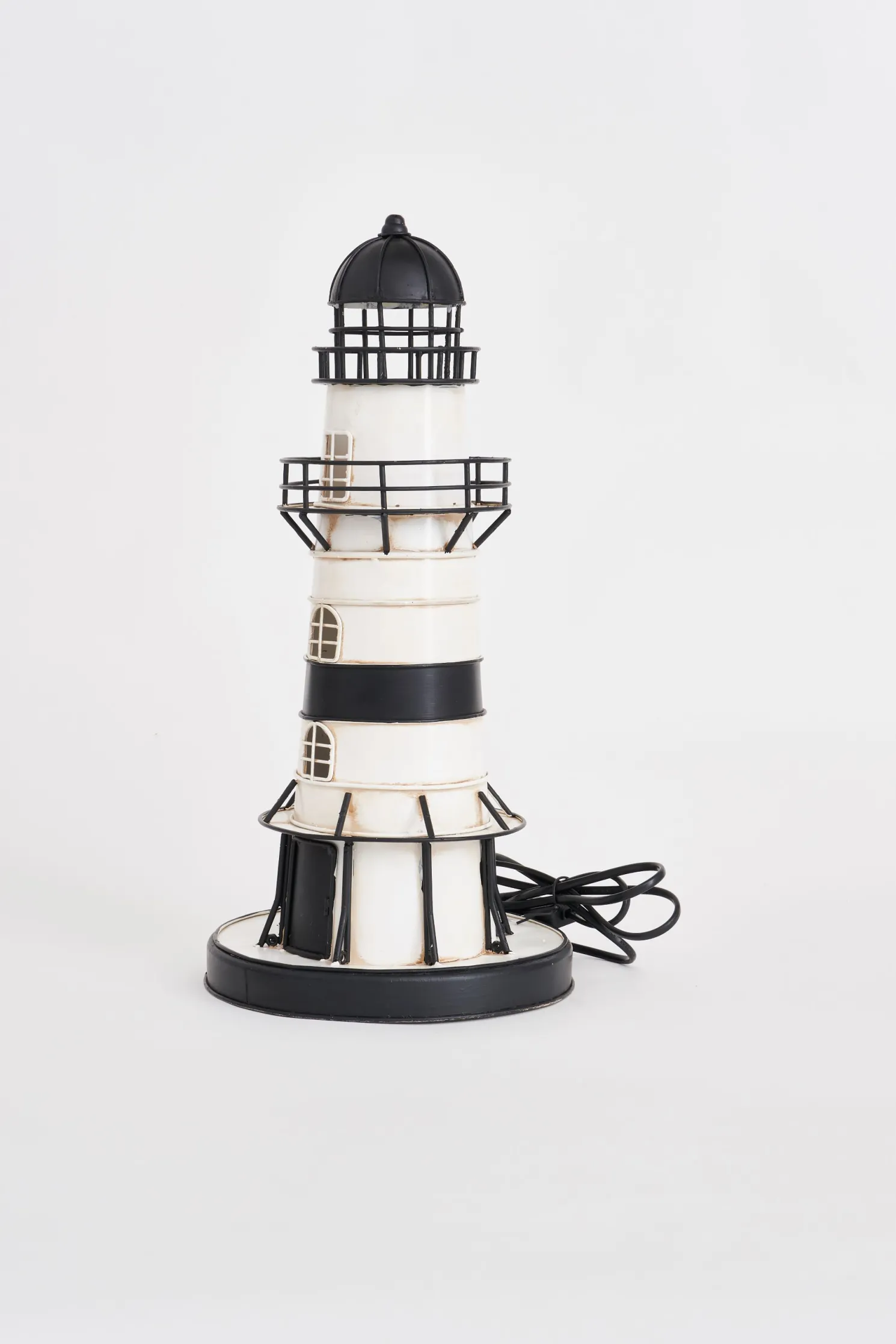Batela Leuchtturm LED Metall schwarz-weiß, Höhe 44 cm