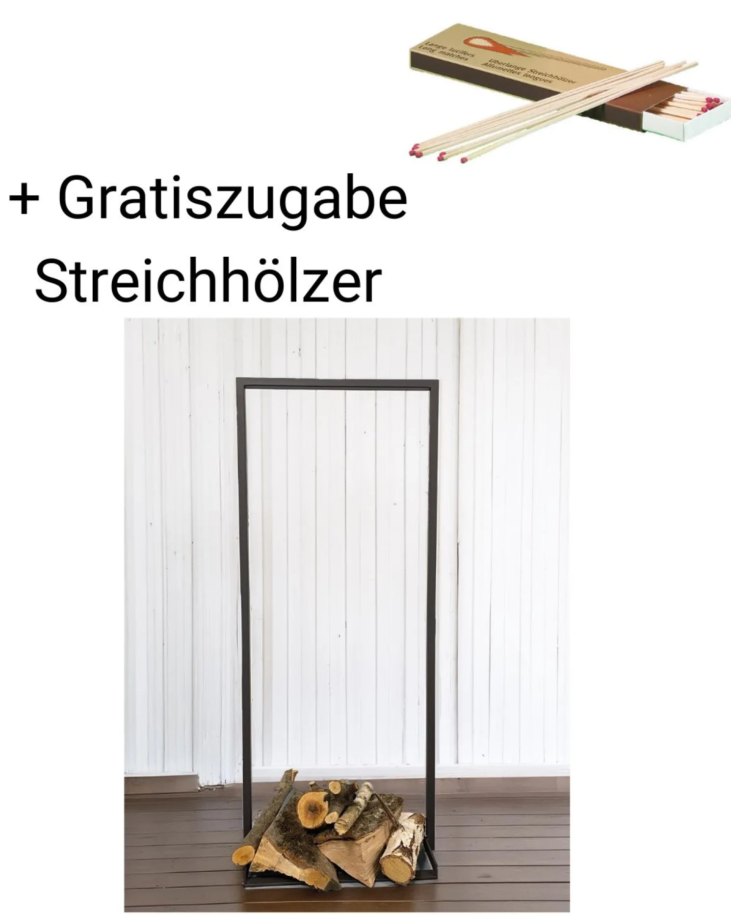 WMG Eisen-Holzstapler - Toulouse h 118cm 25 x 46 cm + Gratiszugabe Streichhölzer