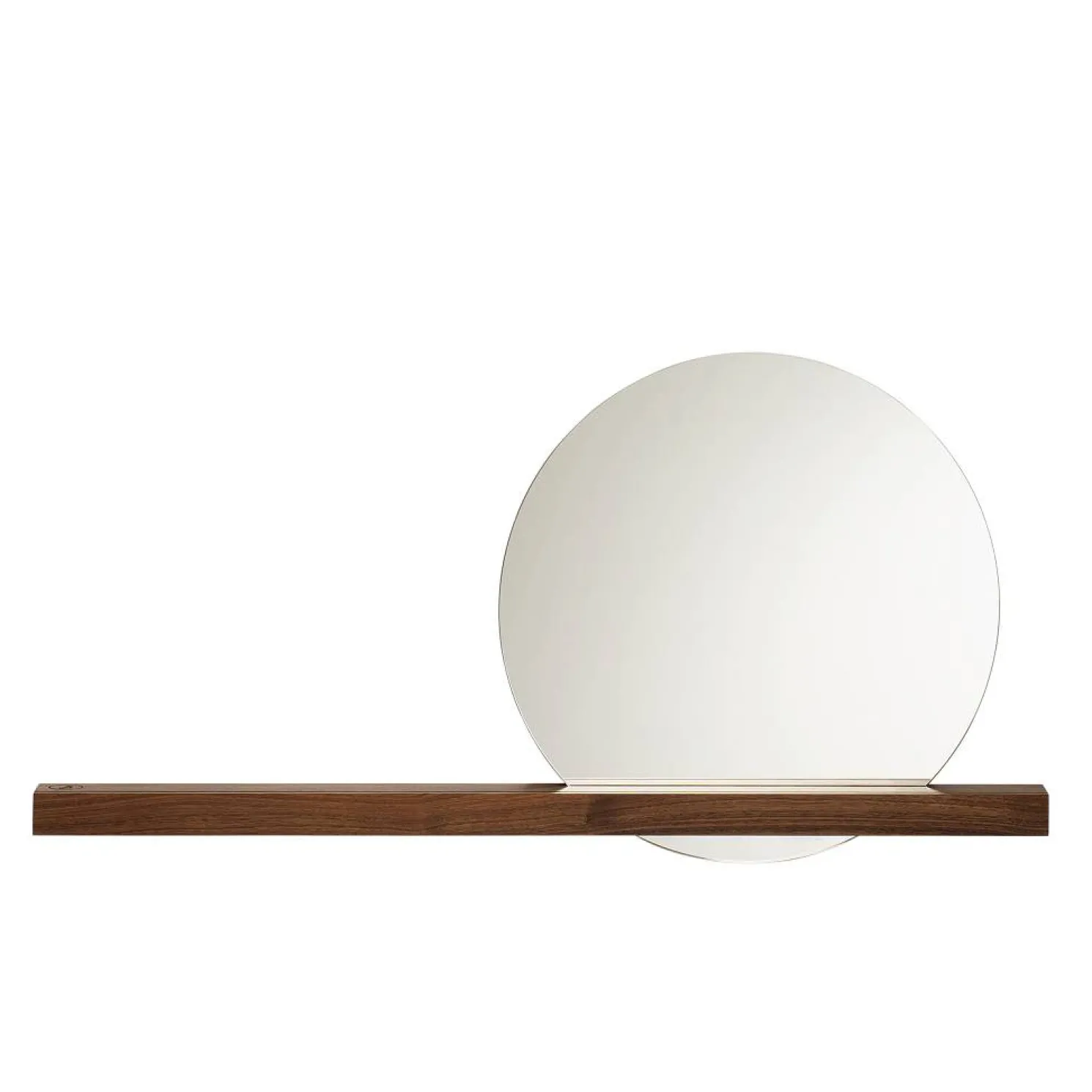 weld & co Wandspiegel mit Nussbaumholzablage 100 × 7,5 × 4 cm, Spiegel Ø 50 cm rechts