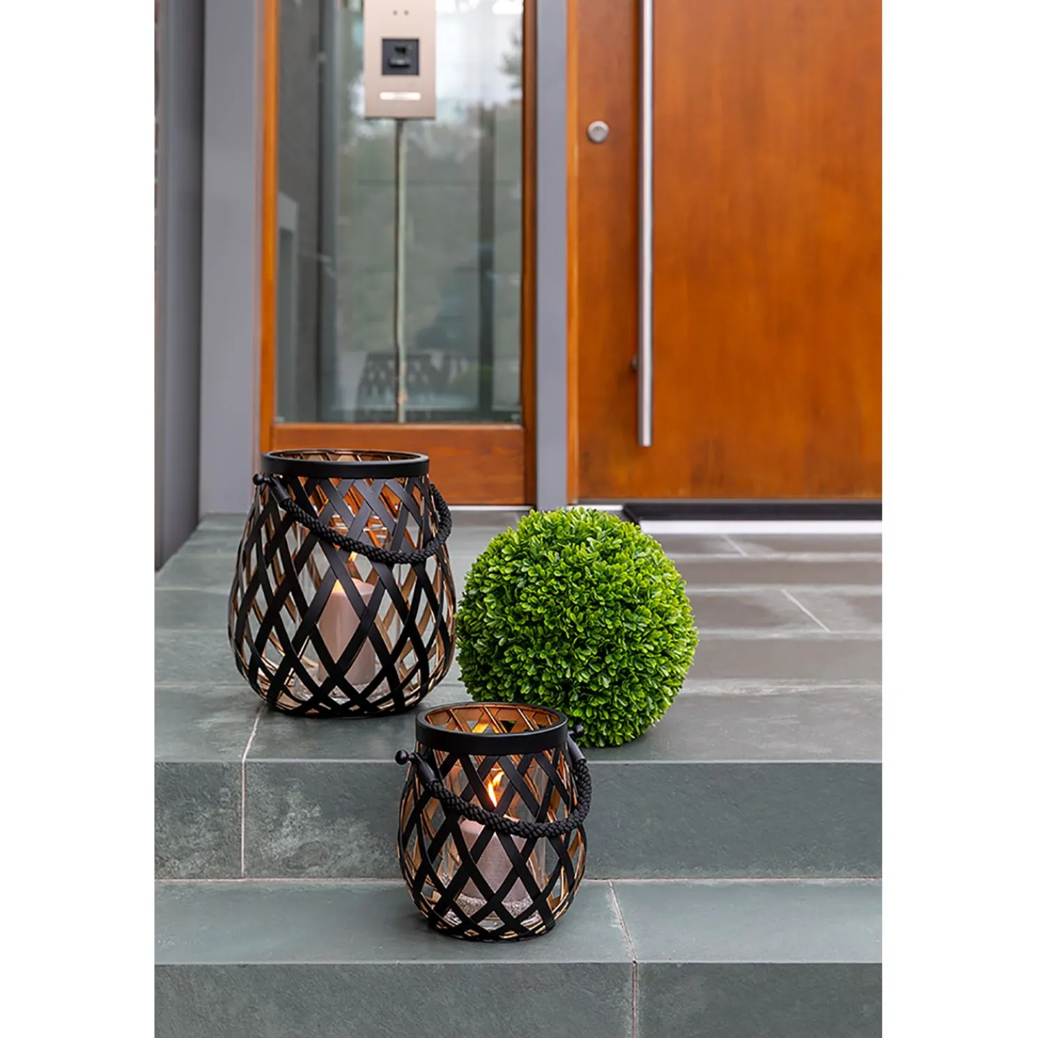 Fink Otis Korbgeflecht Laterne schwarz Ø 22 cm, Höhe 24 cm ohne Glaszylinder