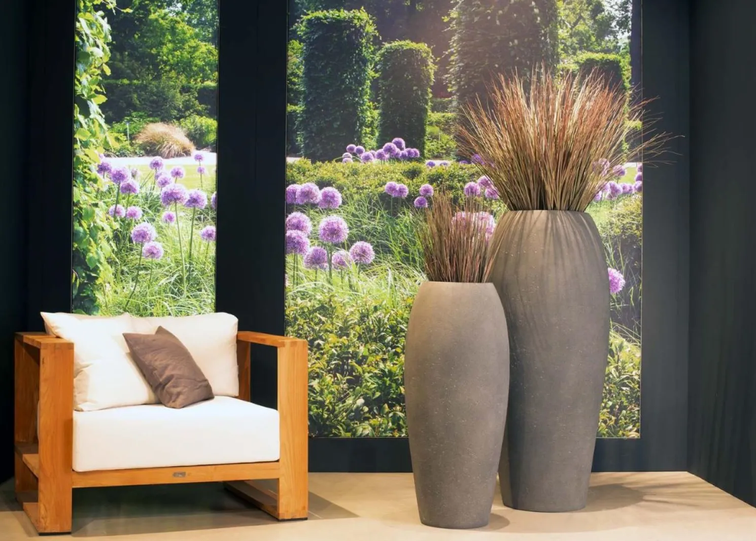 Fleur Ami Polystone Essence hoher Pflanzkübel Ø 39 cm, Höhe 90 cm anthrazit