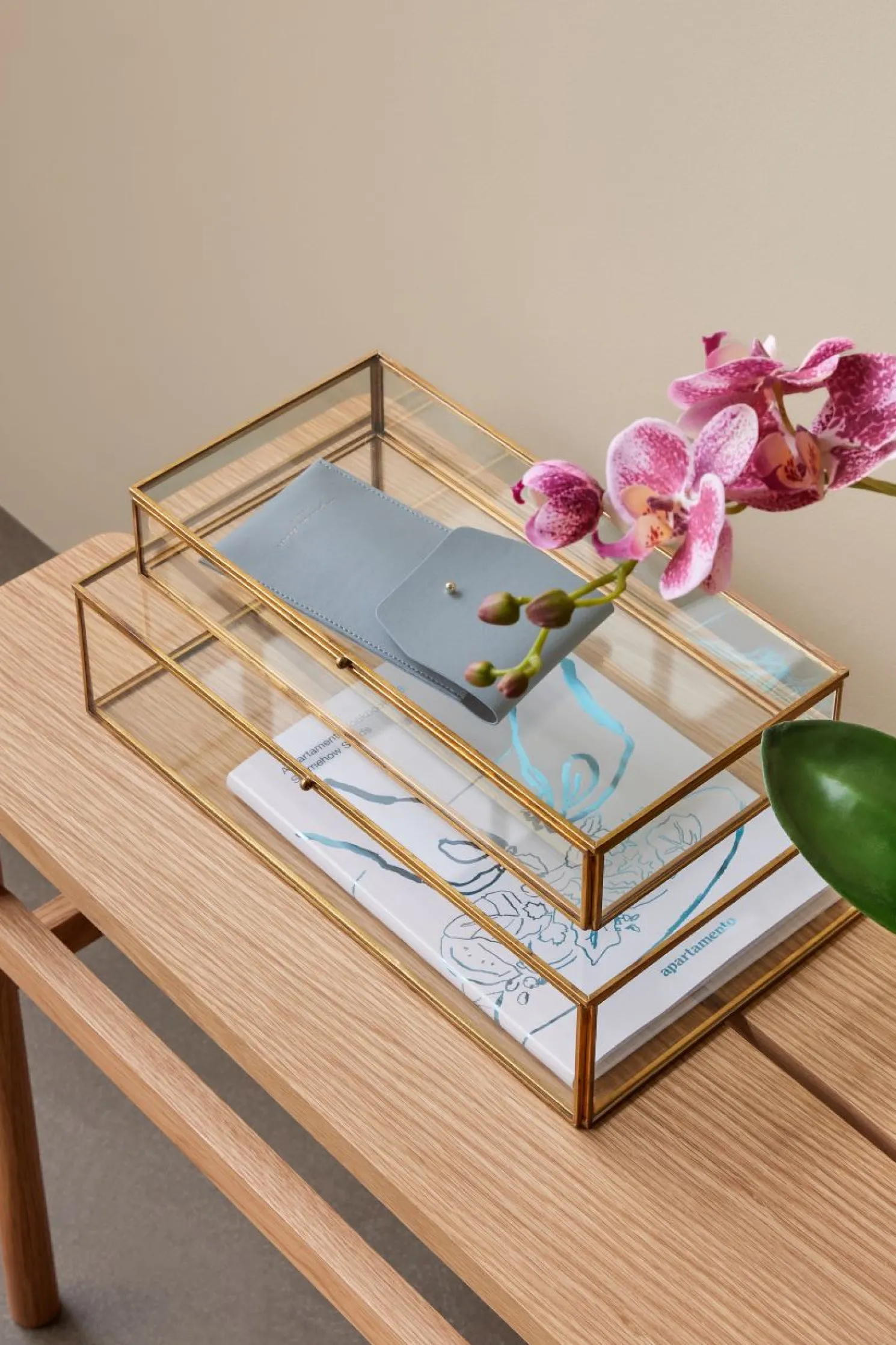 Hübsch Glasbox Small Klar/Messingfarben 32x17 Höhe 6 cm