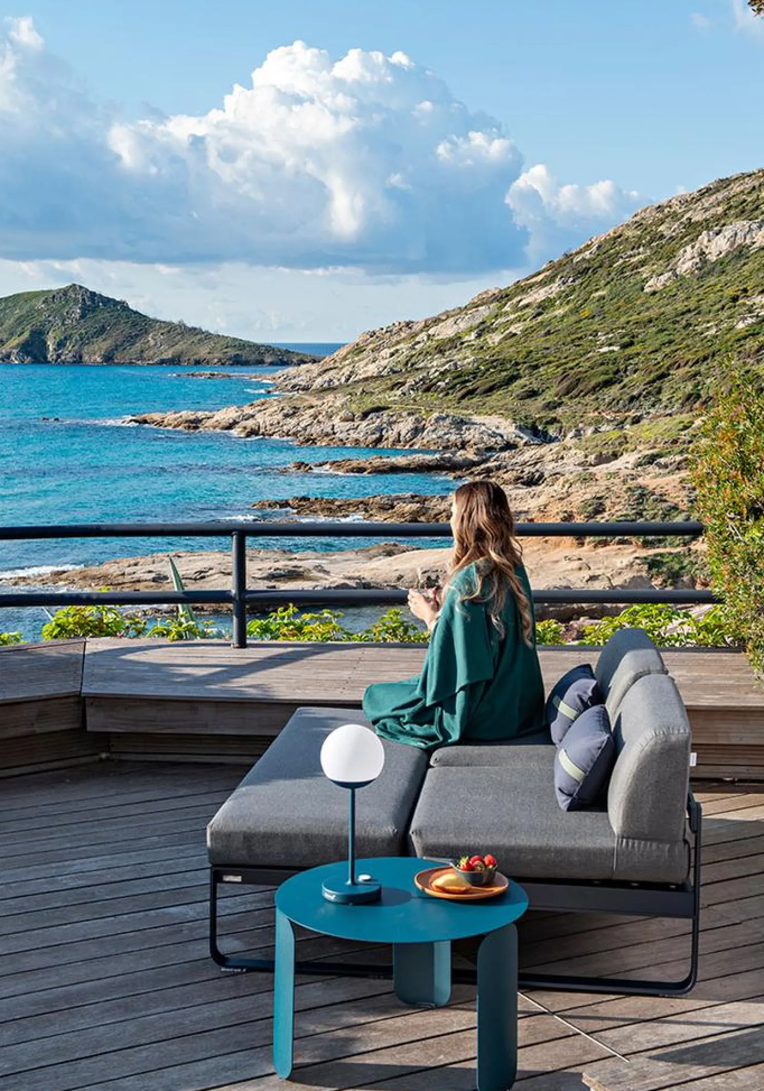 Fermob Bellevie 2-Sitzer Polsterhocker 14 Muskat 79 Flanellgrau