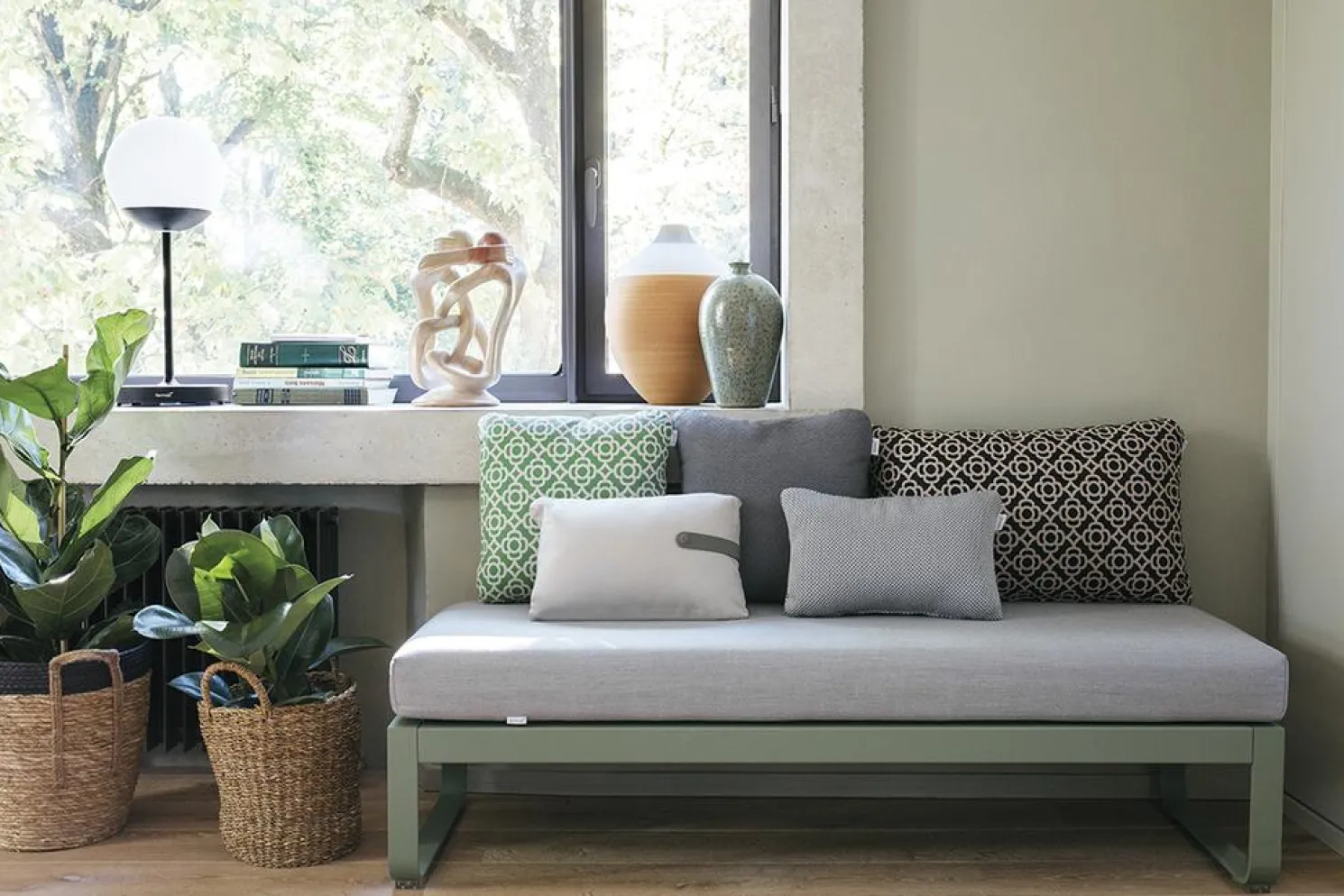 Fermob Bellevie 2-Sitzer Polsterhocker 14 Muskat 79 Flanellgrau