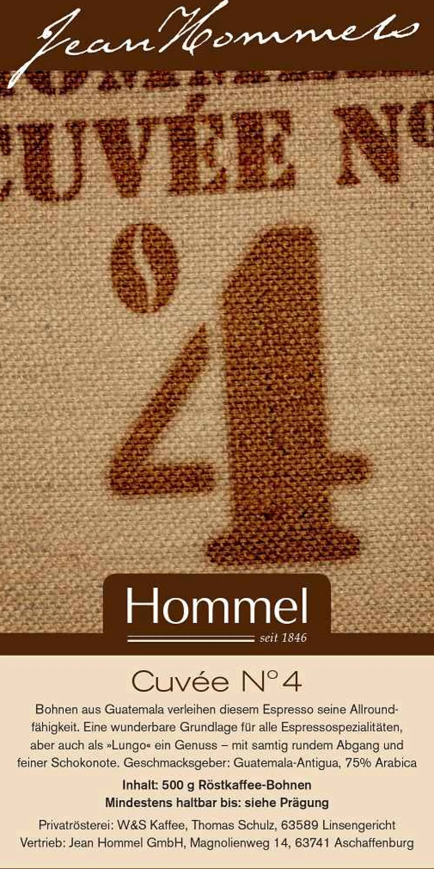 Jean Hommel Kaffee Cuvee Nr. 4 500g