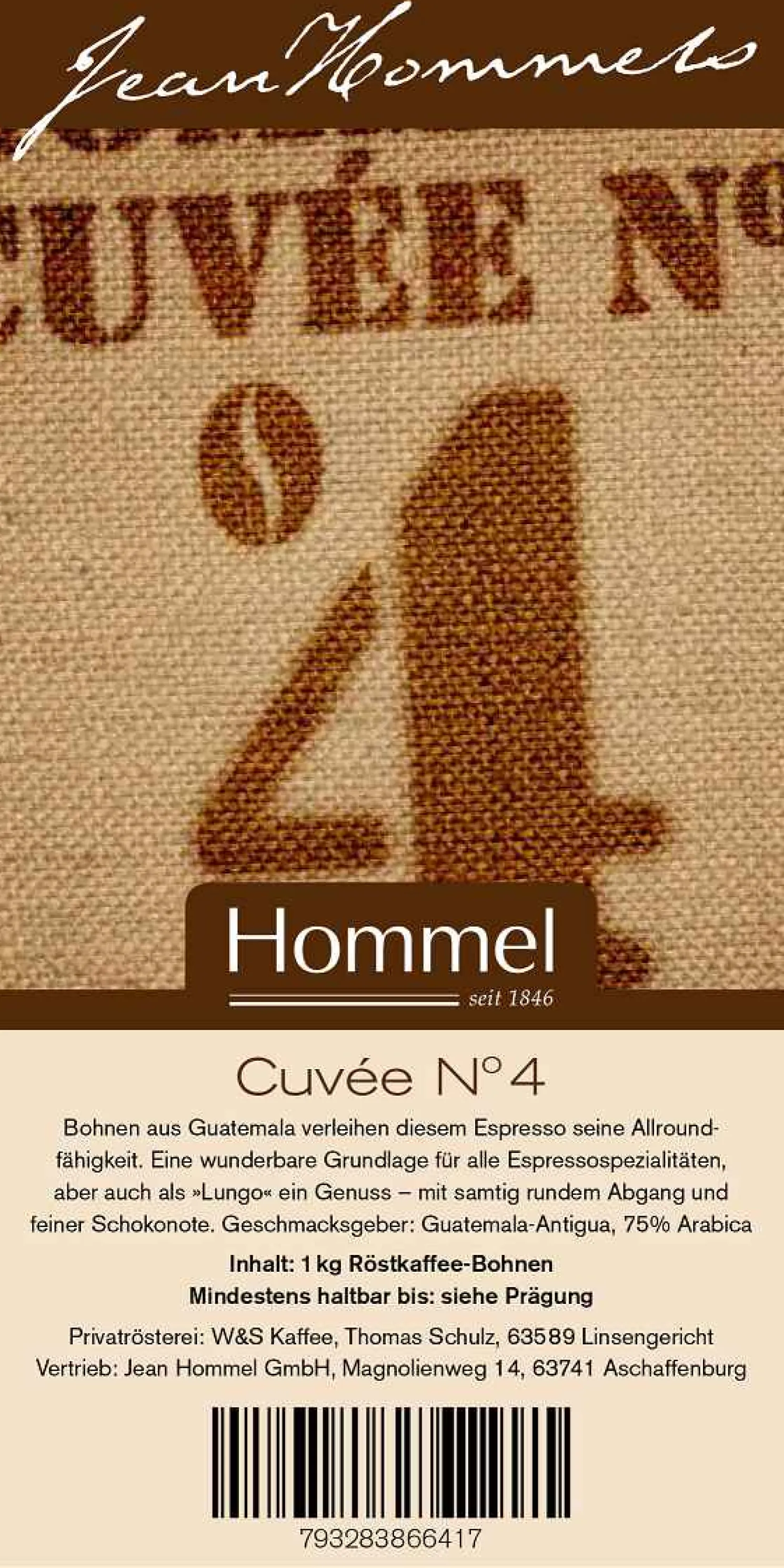Jean Hommel Kaffee Cuvee Nr. 4 1000g