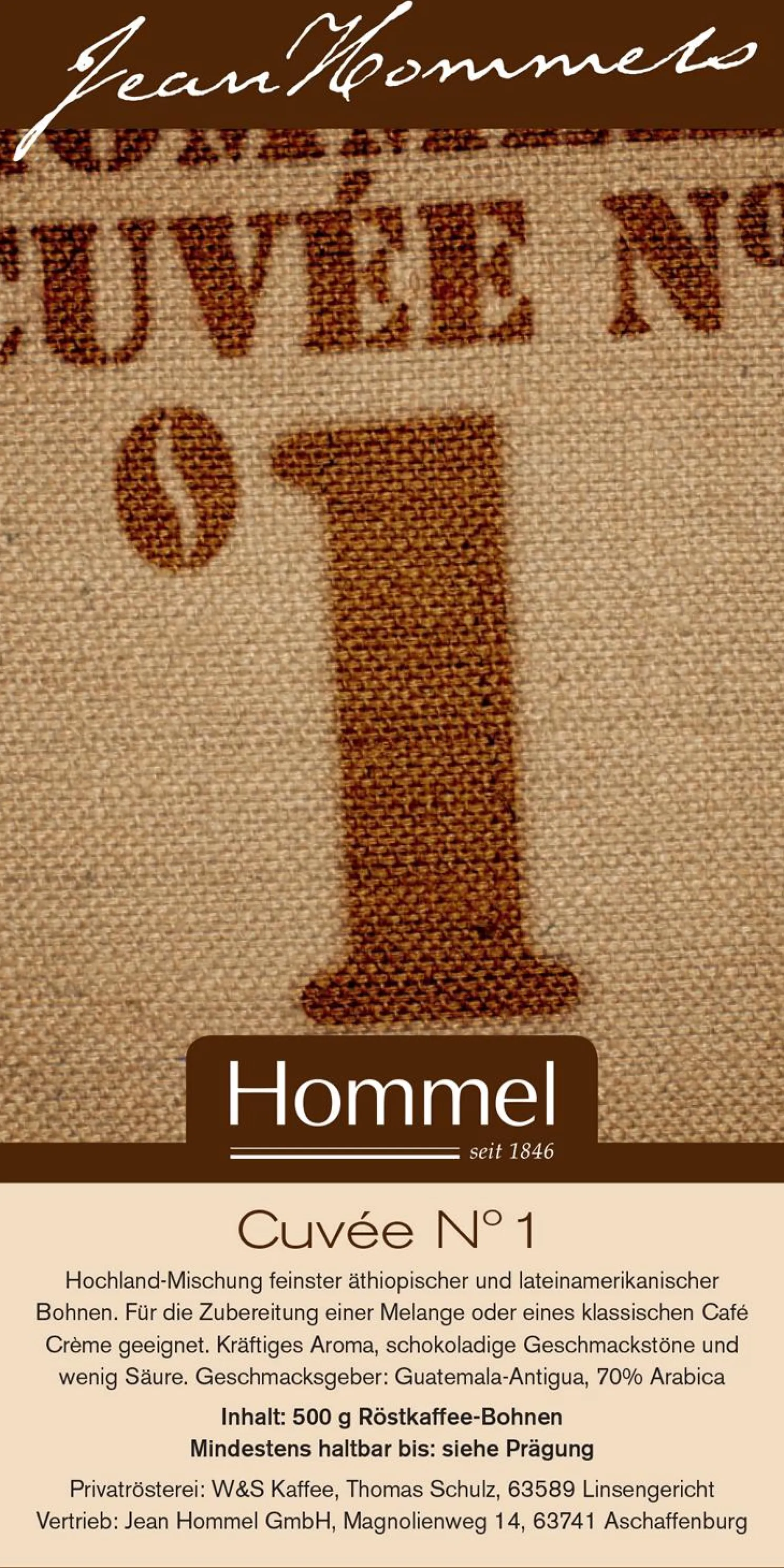 Jean Hommel Kaffee Cuvee Nr. 1 500g