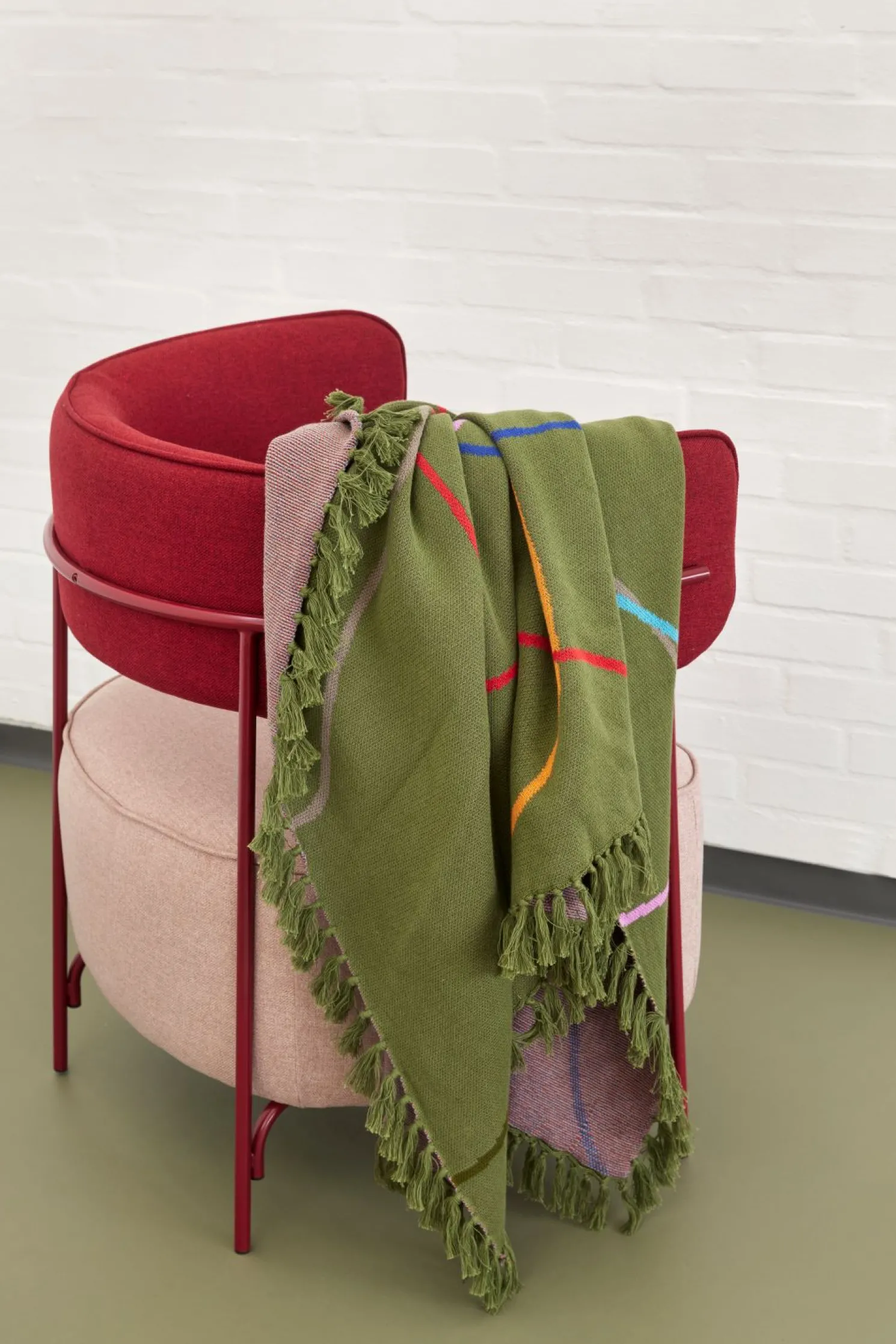 Hübsch Outline Baumwolldecke Multifarben/ Grün