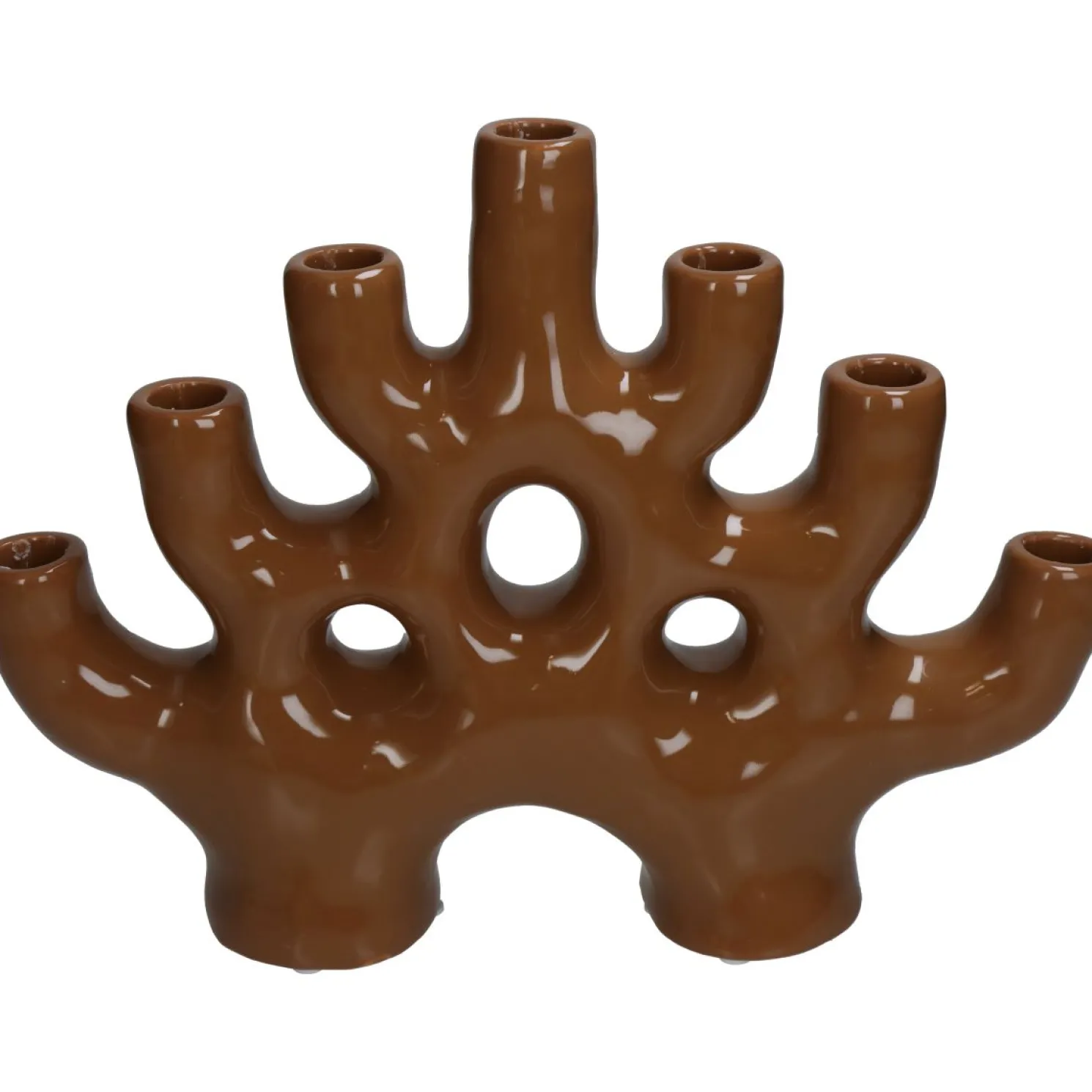 Kersten B.V. Kerzenhalter für 7 Stabkerzen aus Porzellan ocker