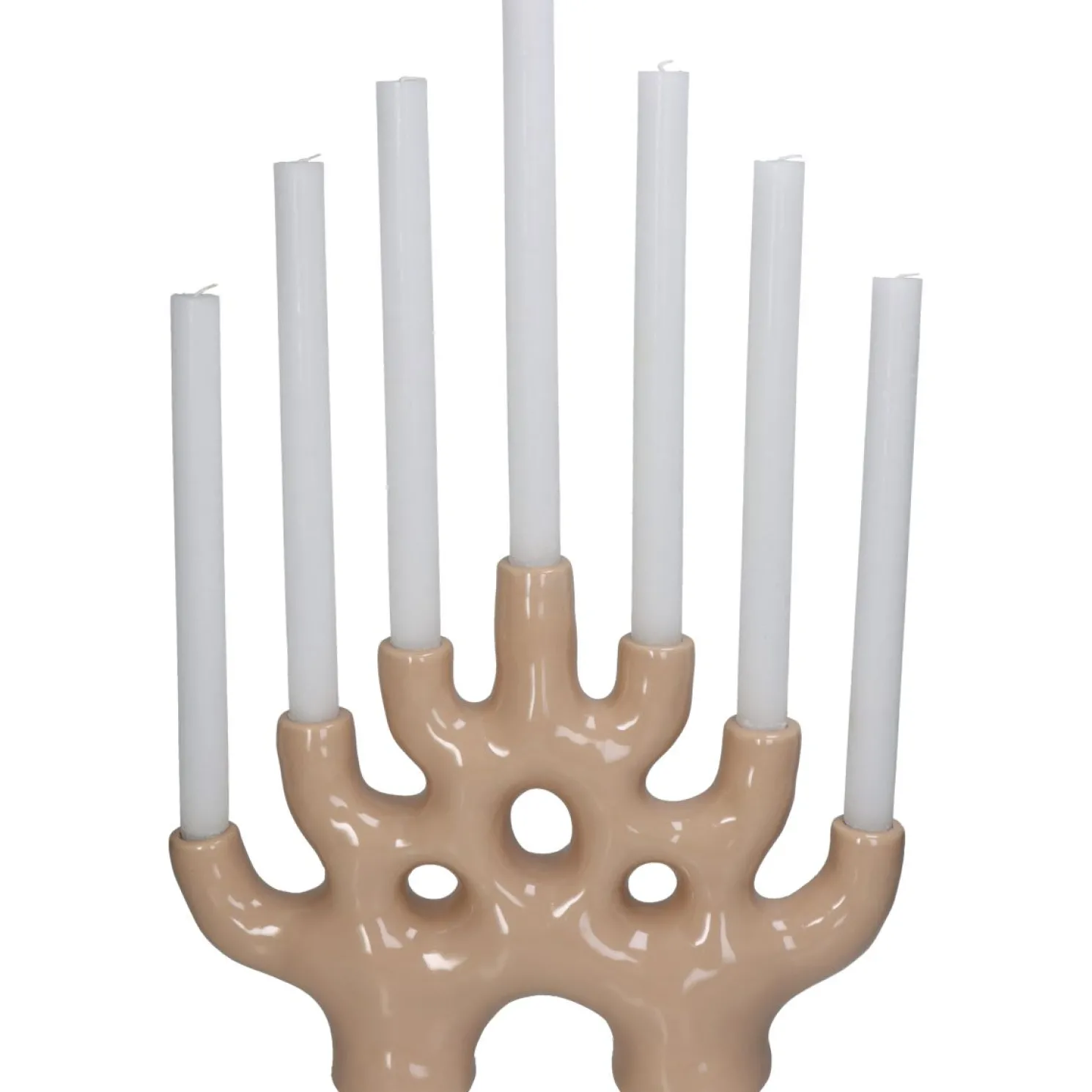 Kersten B.V. Kerzenhalter für 7 Stabkerzen aus Porzellan ocker