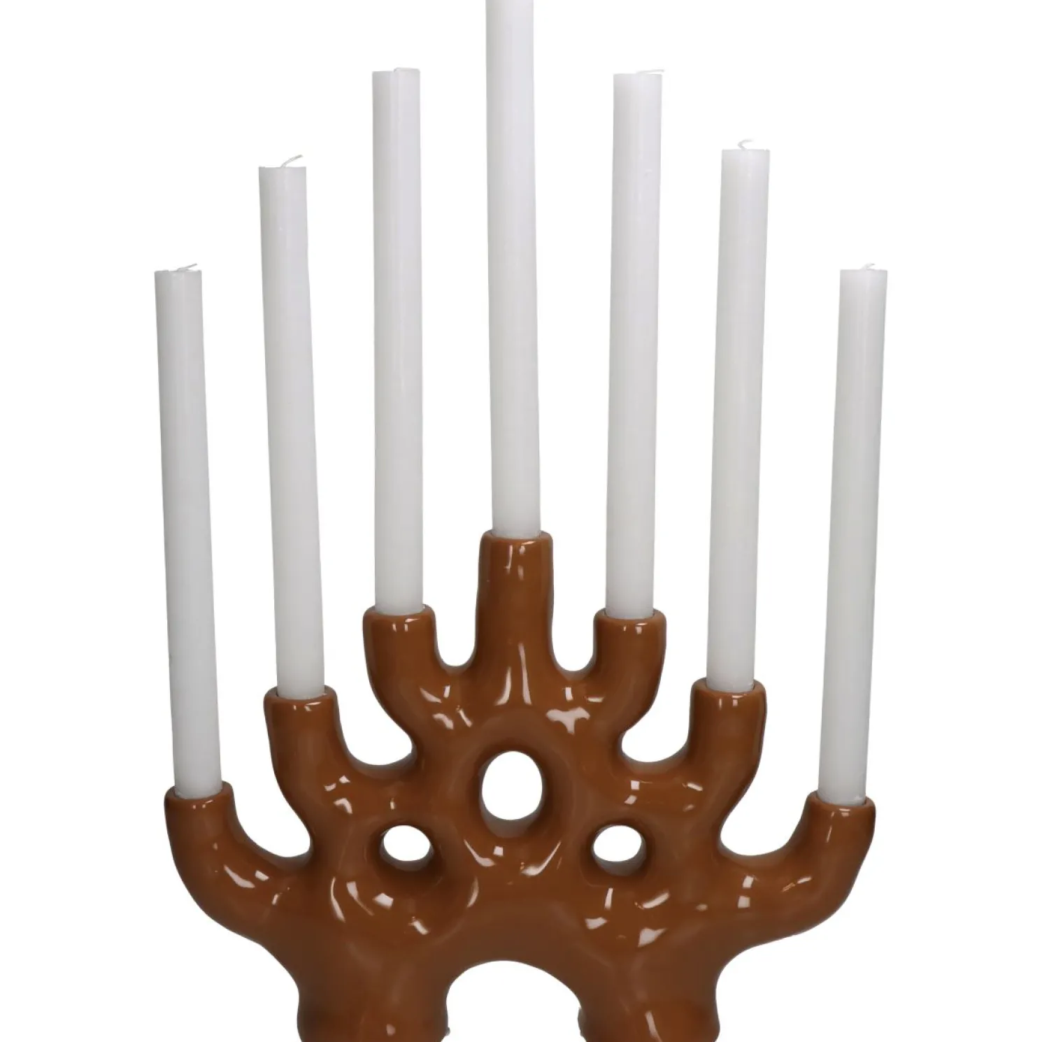 Kersten B.V. Kerzenhalter für 7 Stabkerzen aus Porzellan ocker