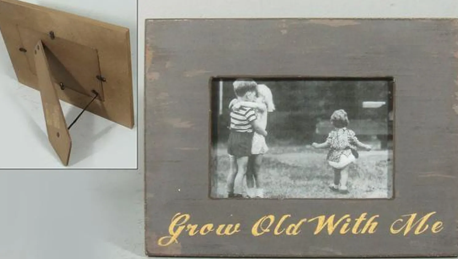 Lafinesse Bilderrahmen Vintage 13 x 18 cm, Grau - Gelb, Grow old with me