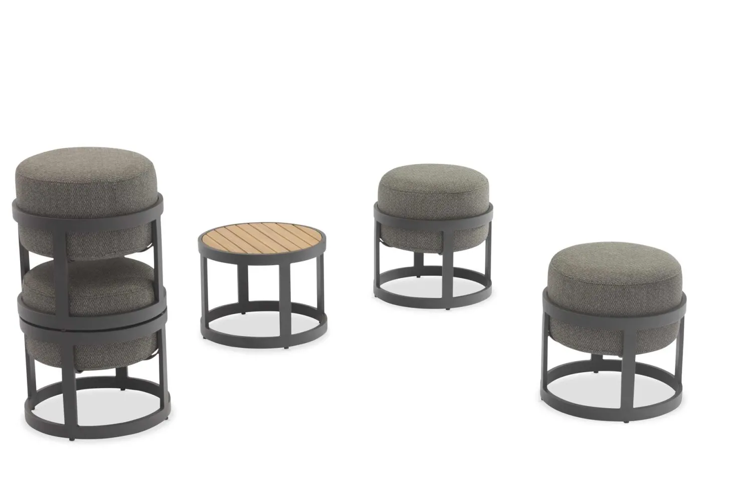 4-M Design Totem Hocker Set + Coffee Table für den Garten Kohle