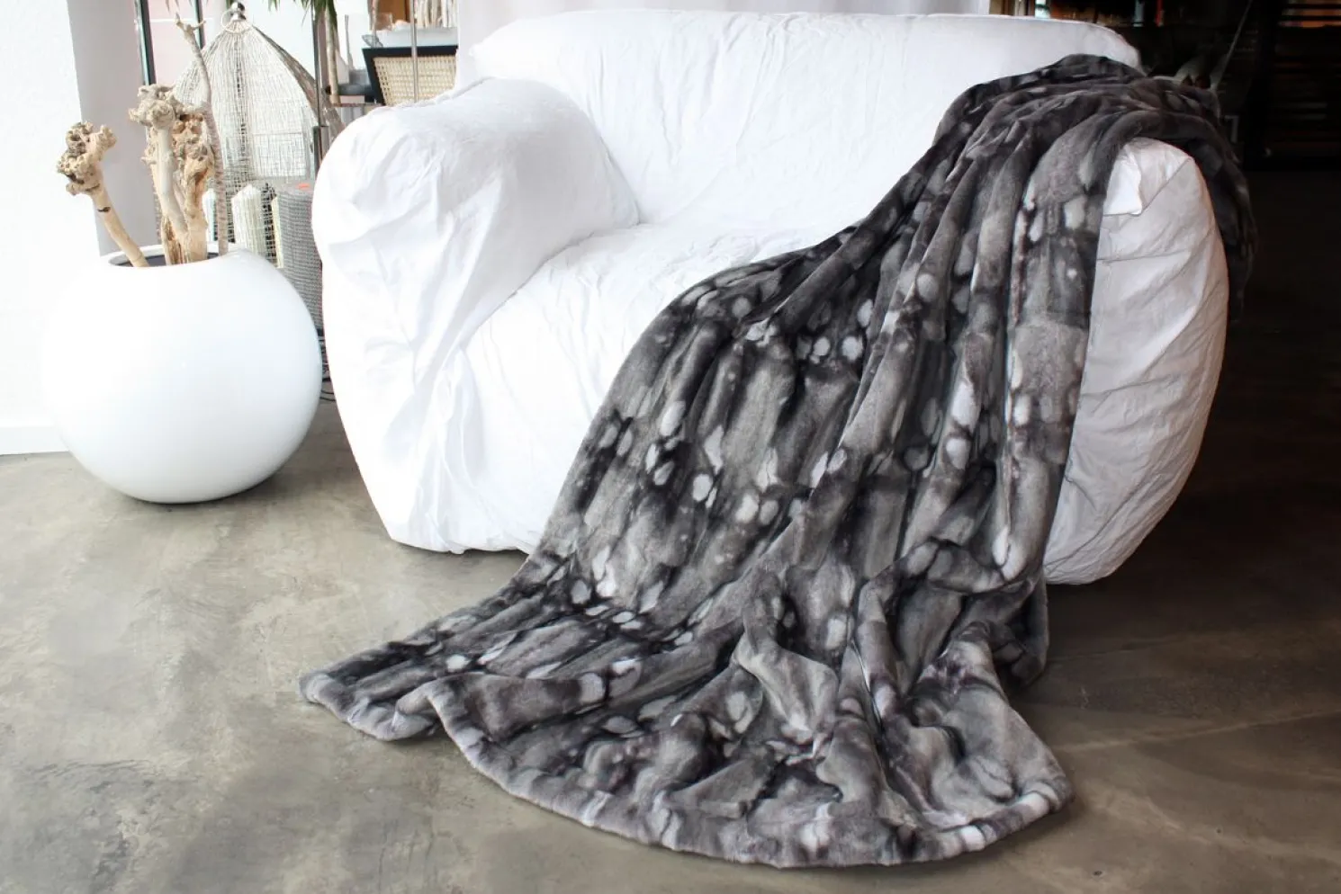 Carma Ferret - Kunstfelldecke 130x180 cm Ferret grey