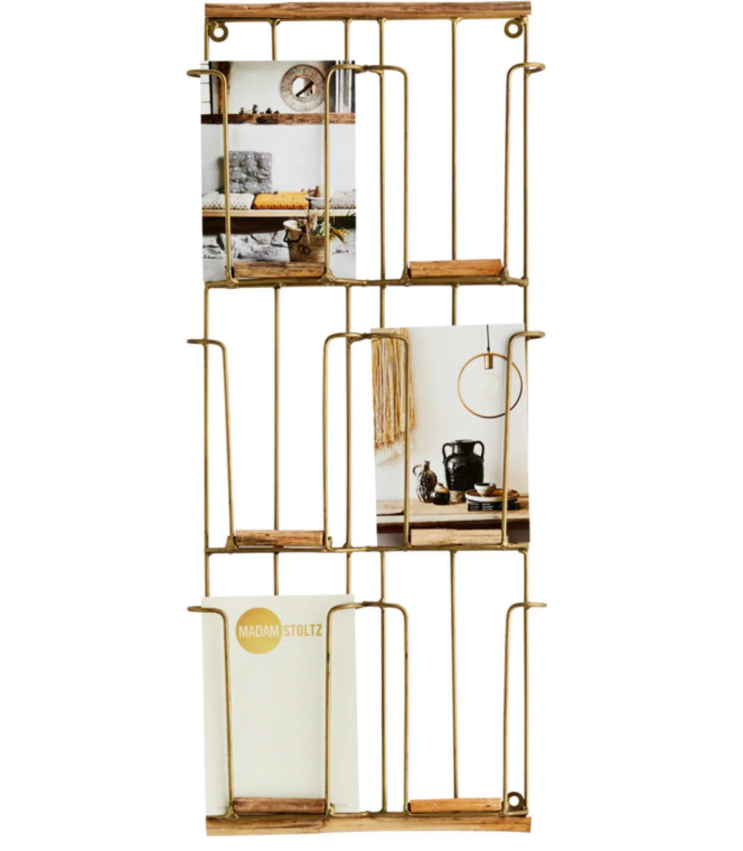 MADAM STOLTZ Kartenhalter Wandregal Gold/Bambus 24*55 cm