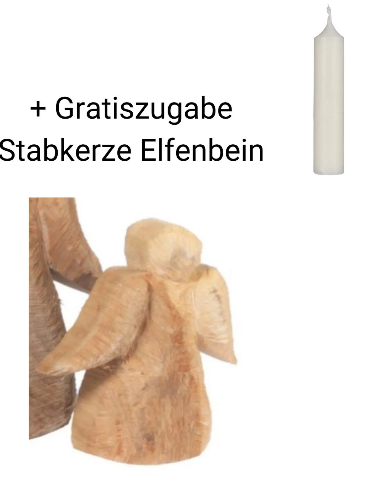 WMG Holz Engel Pappel H 32 cm + Gratiszugabe Stabkerze Elfenbein