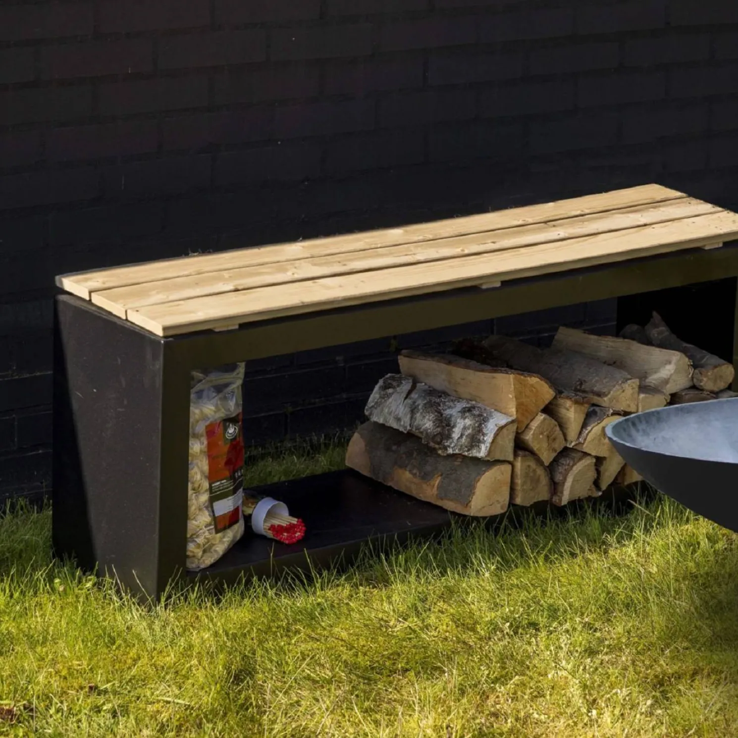 Esschert Sitzbank mit Holzlager