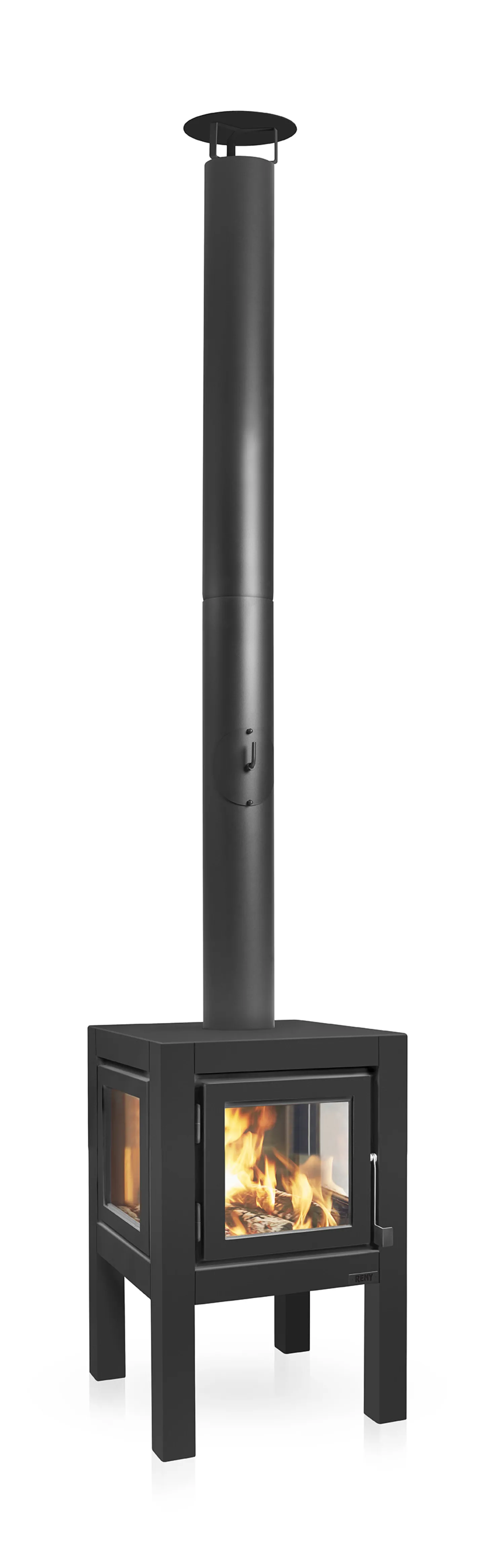 RB73 Quaruba Gartenofen Schwarz Ohne Rollen L 1 Seite Glas