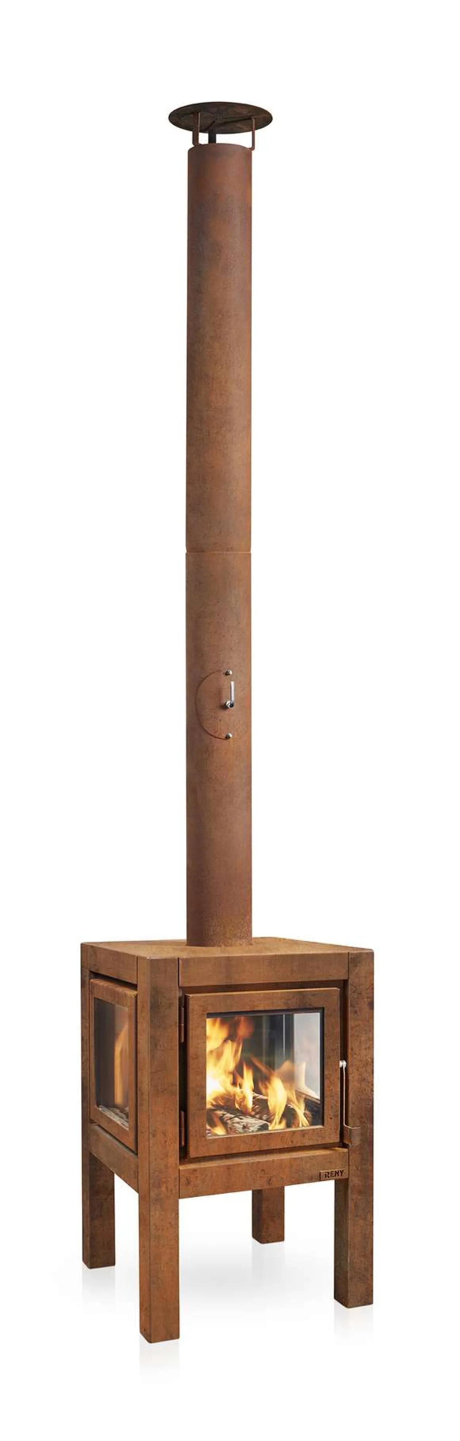 RB73 Quaruba Terrassenkamin Corten-Stahl Ohne Rollen L 1 Seite Glas