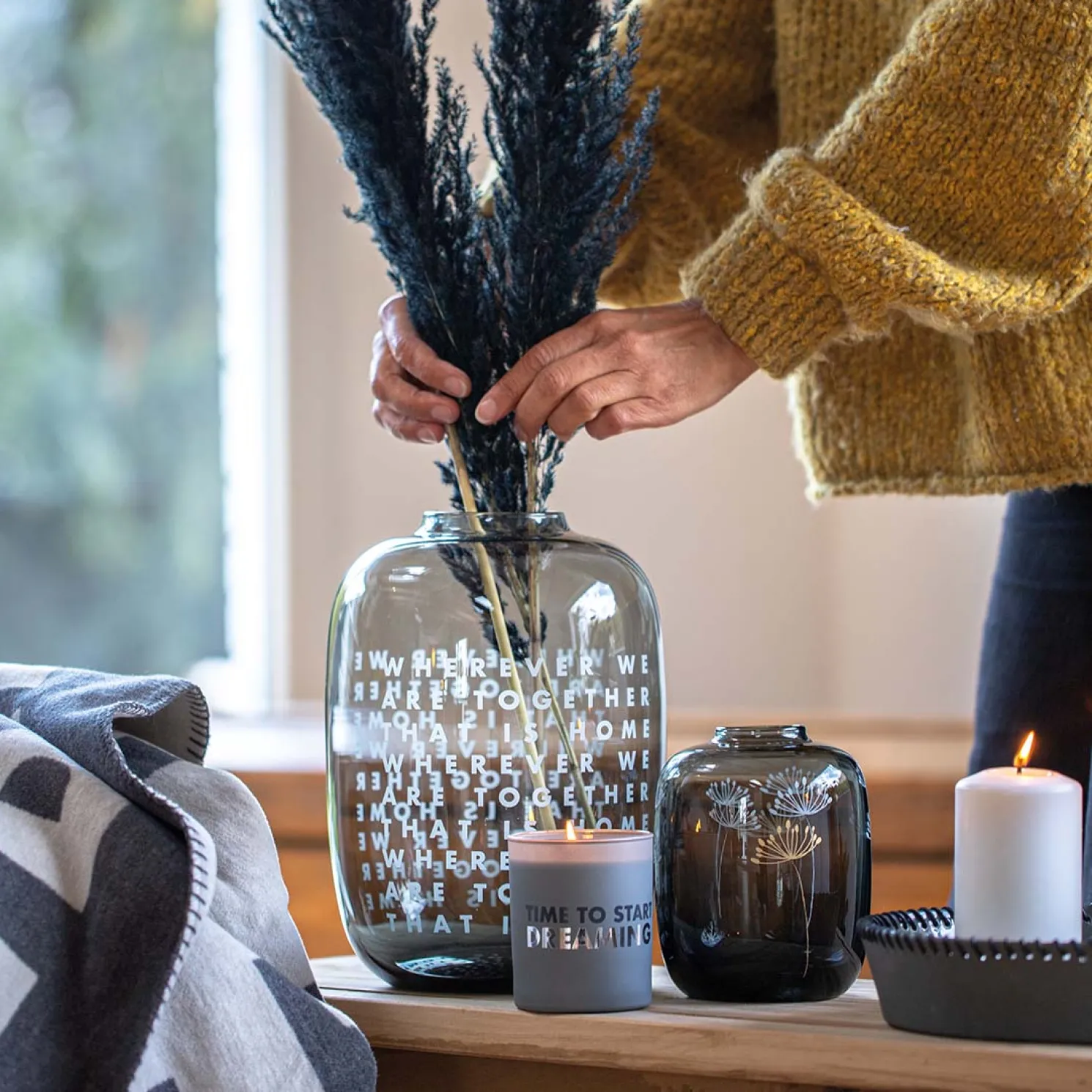 Räder Glasvase "wherever we are" Höhe 27cm Ø19,5, grau