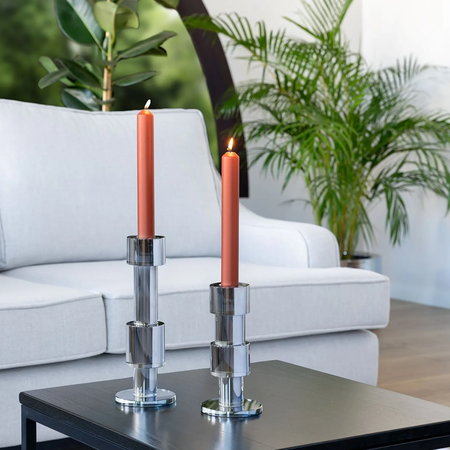 Fink BODI Kerzenständer aus Kristallglas - grau 20 cm