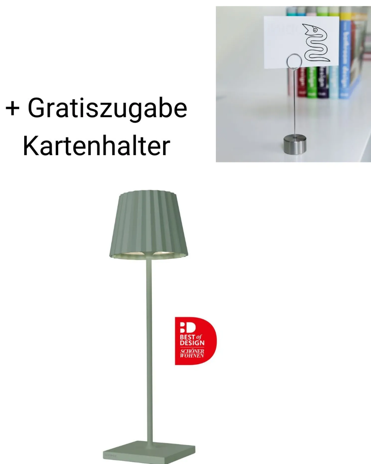 Sompex Outdoor Tischleuchte Troll 2.0 38 olivgrün + Gratiszugabe Kartenhalter