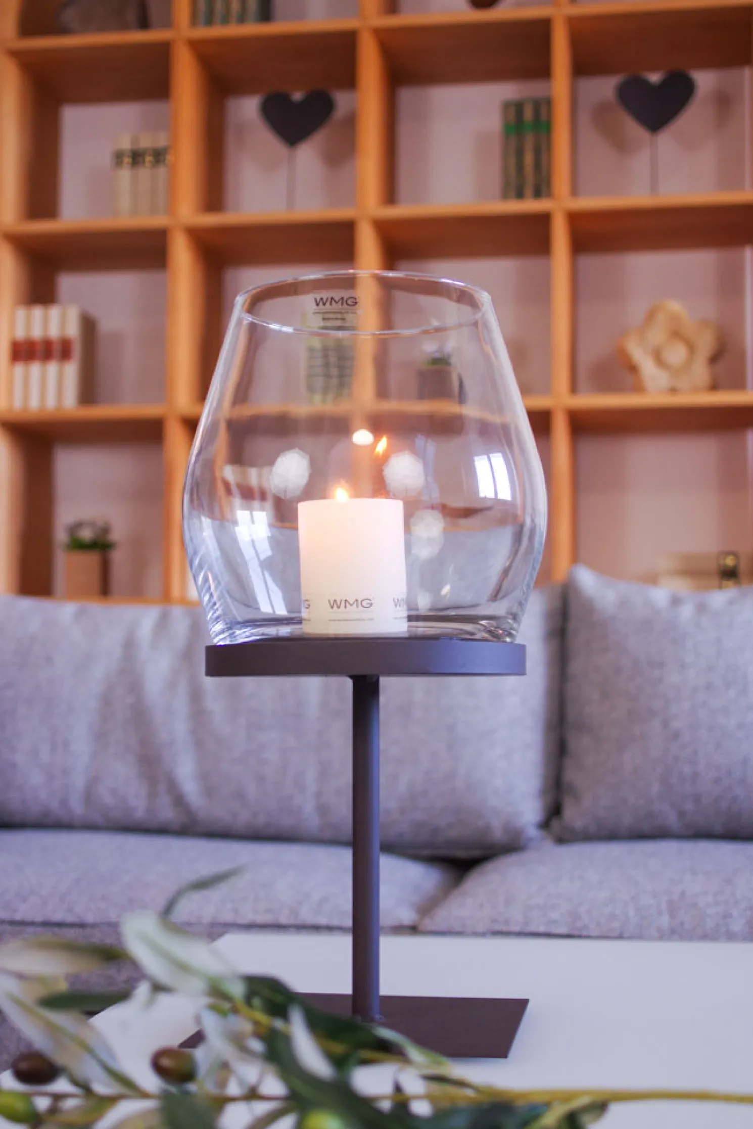 WMG Eisen Windlicht Laurentius 50 cm + Gratiszugabe Kerze Türkis