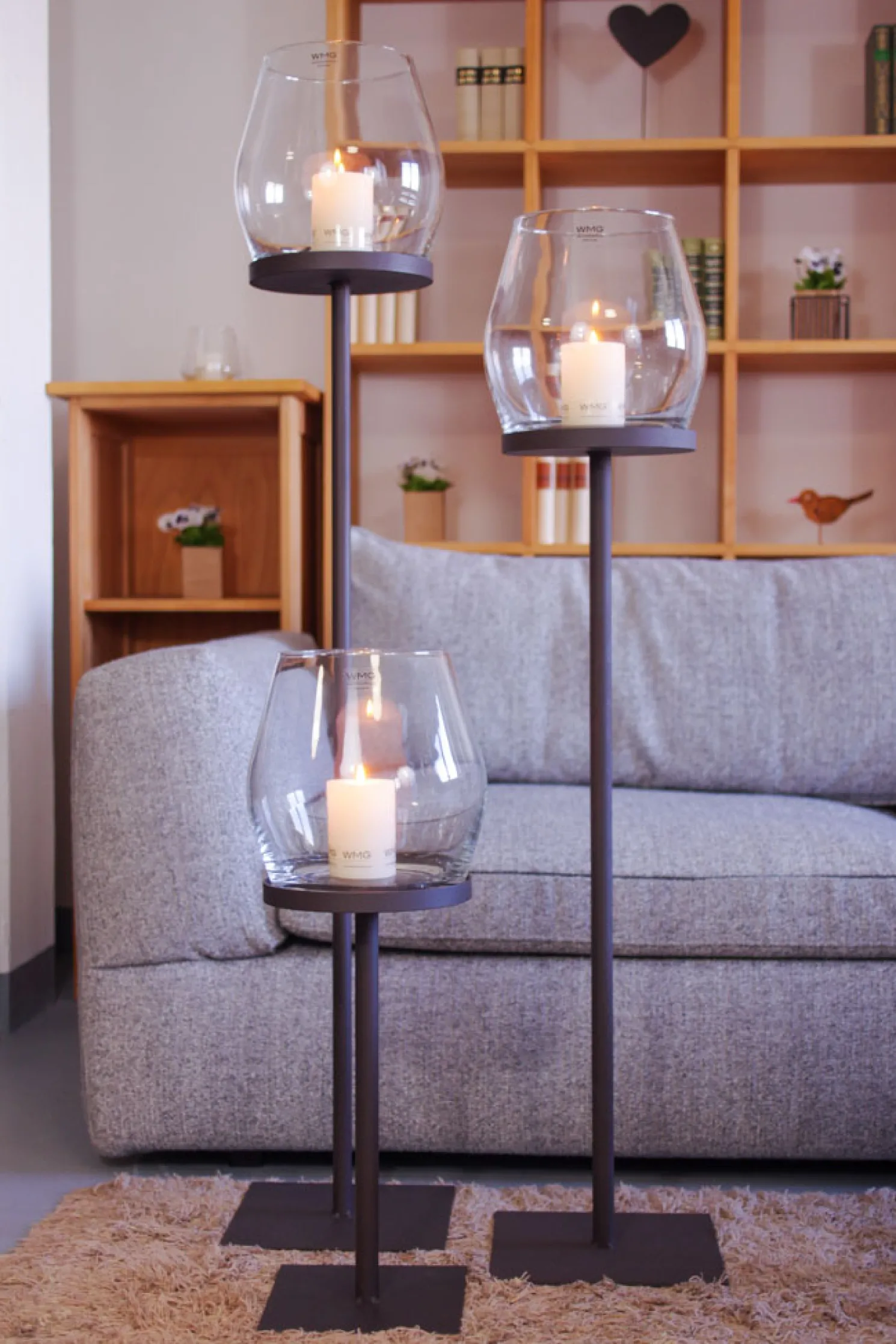 WMG Eisen Windlicht Laurentius 50 cm + Gratiszugabe Kerze Türkis