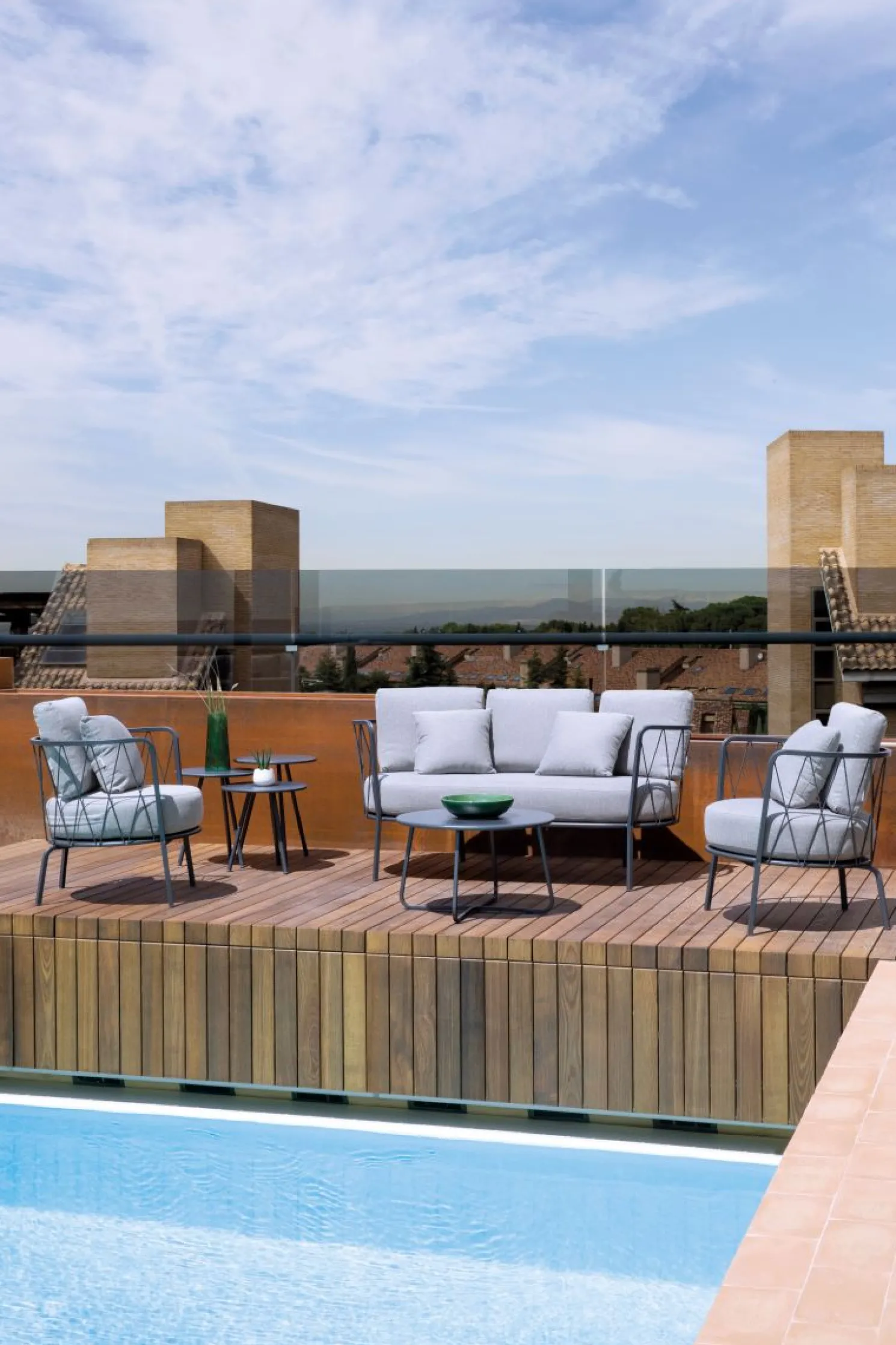 vermobil Daisy bequemes 2-Sitzer Loungesofa Outdoor dunkelgrau grau-weiß