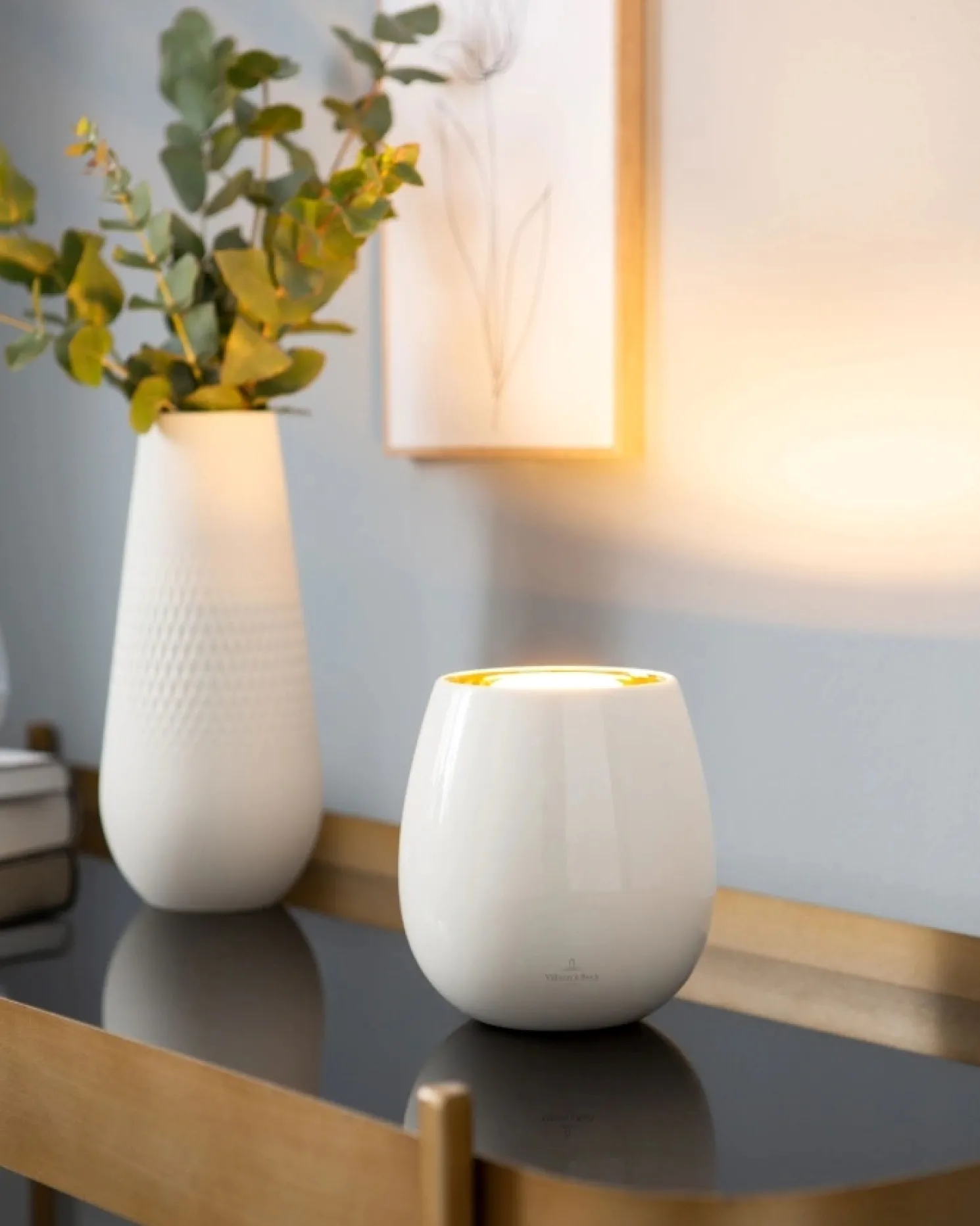 Villeroy & Boch MUMBAI Akkuleuchte aus Keramik mit Goldakzent weiß