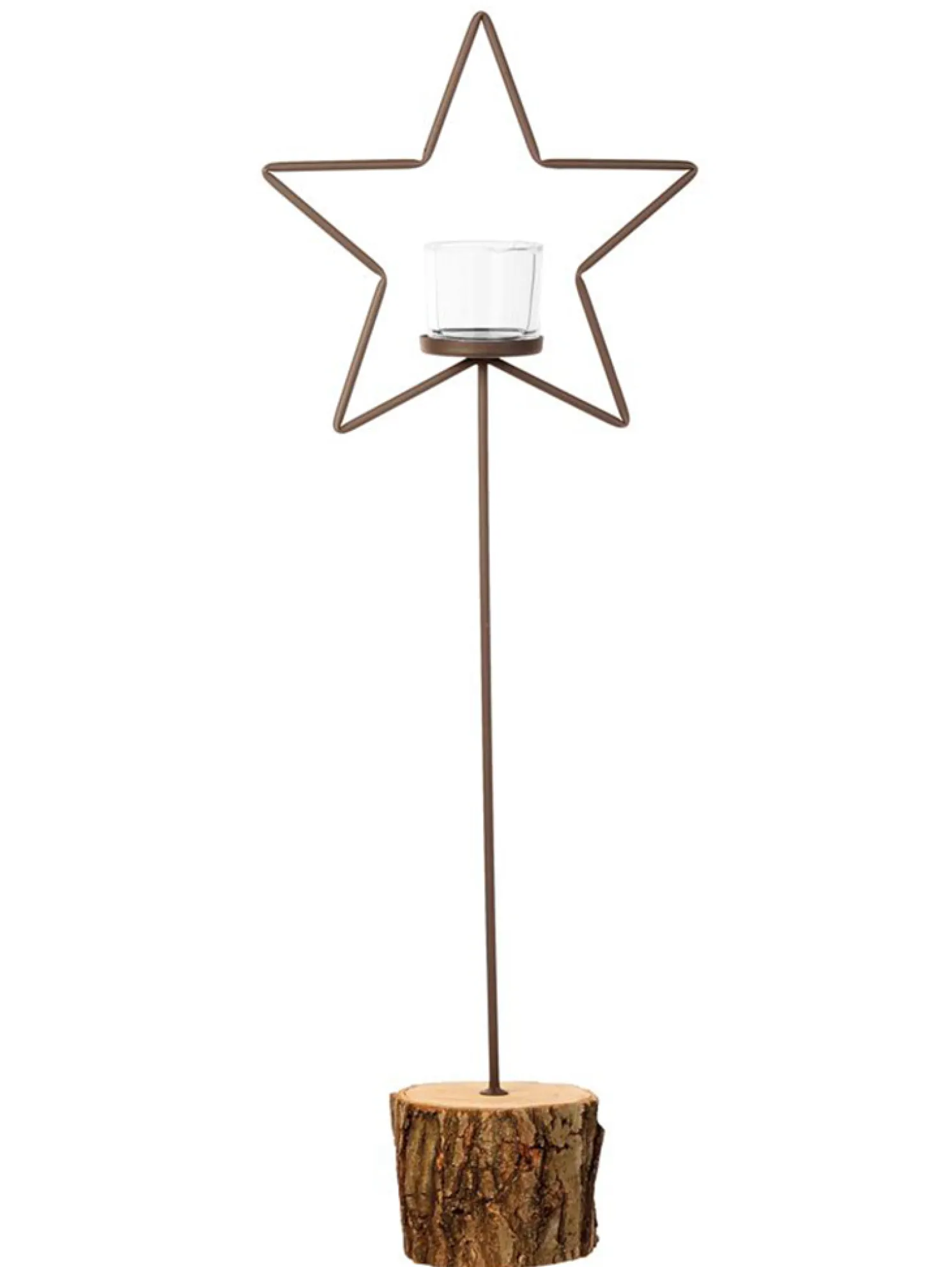WMG Windlicht Stern auf Baumscheibe mit Rinde, Höhe 90 cm